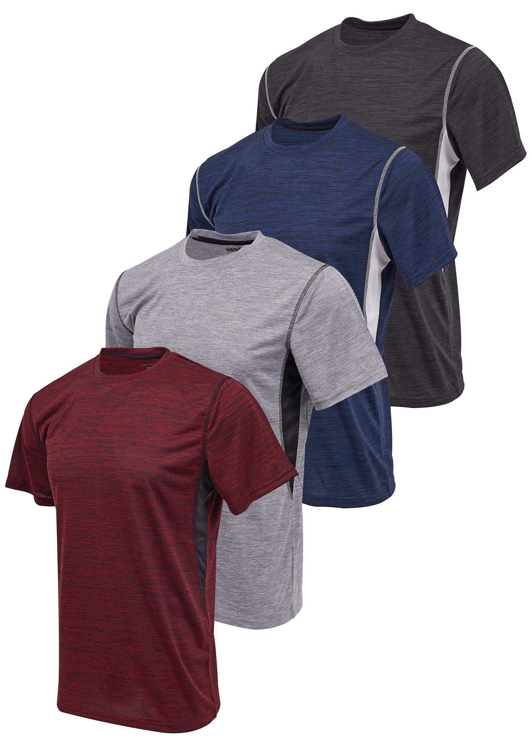 Reset Paquete de 4 camisas de entrenamiento para hombre, rendimiento atlético activo de cuello redondo camisetas de gimnasio - gris - XX-Large