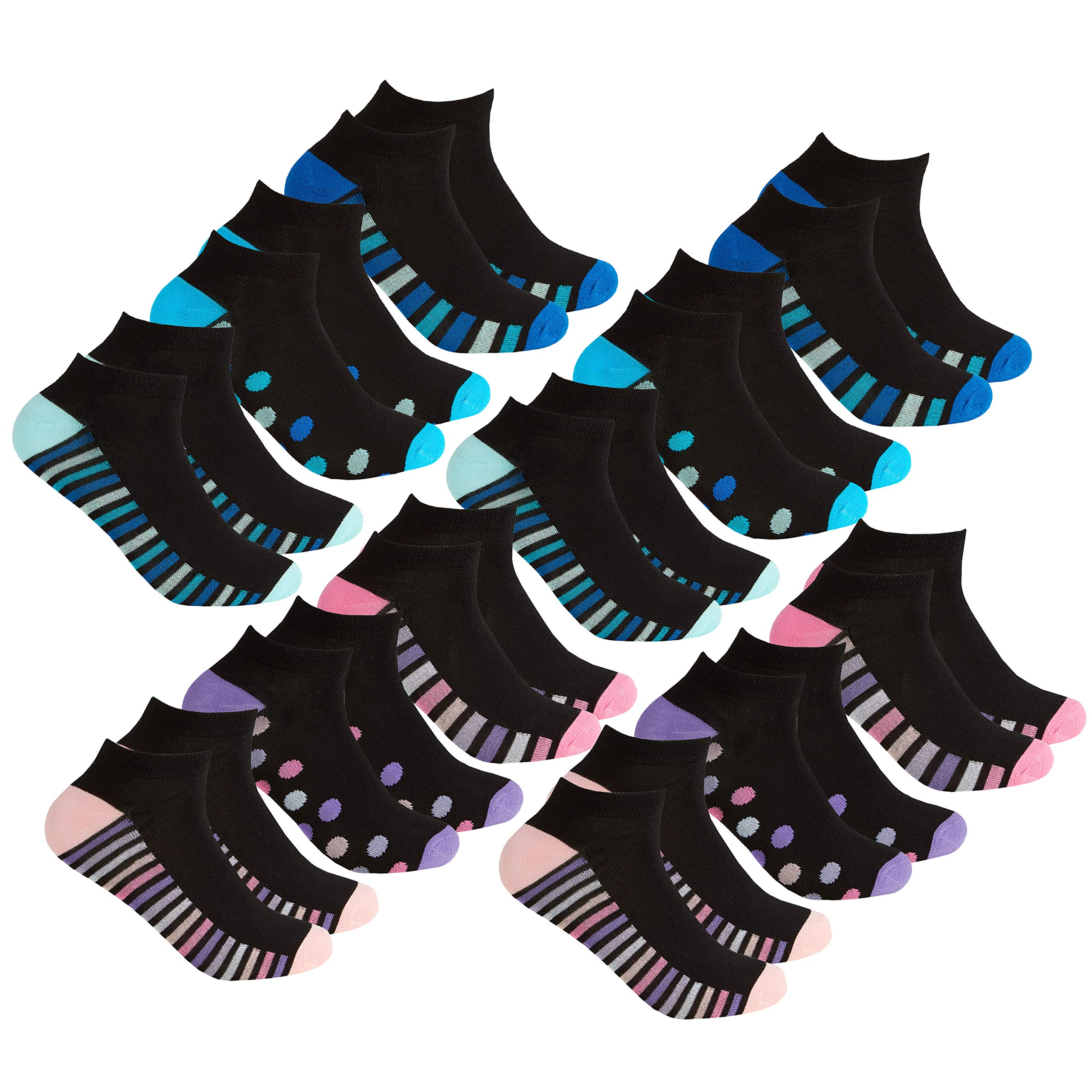 Metzuyan Ladies Womens Bamboo Socks Low Cut Trainers Liner Ankle Summer Blue Pink 12 Pairs 4-8