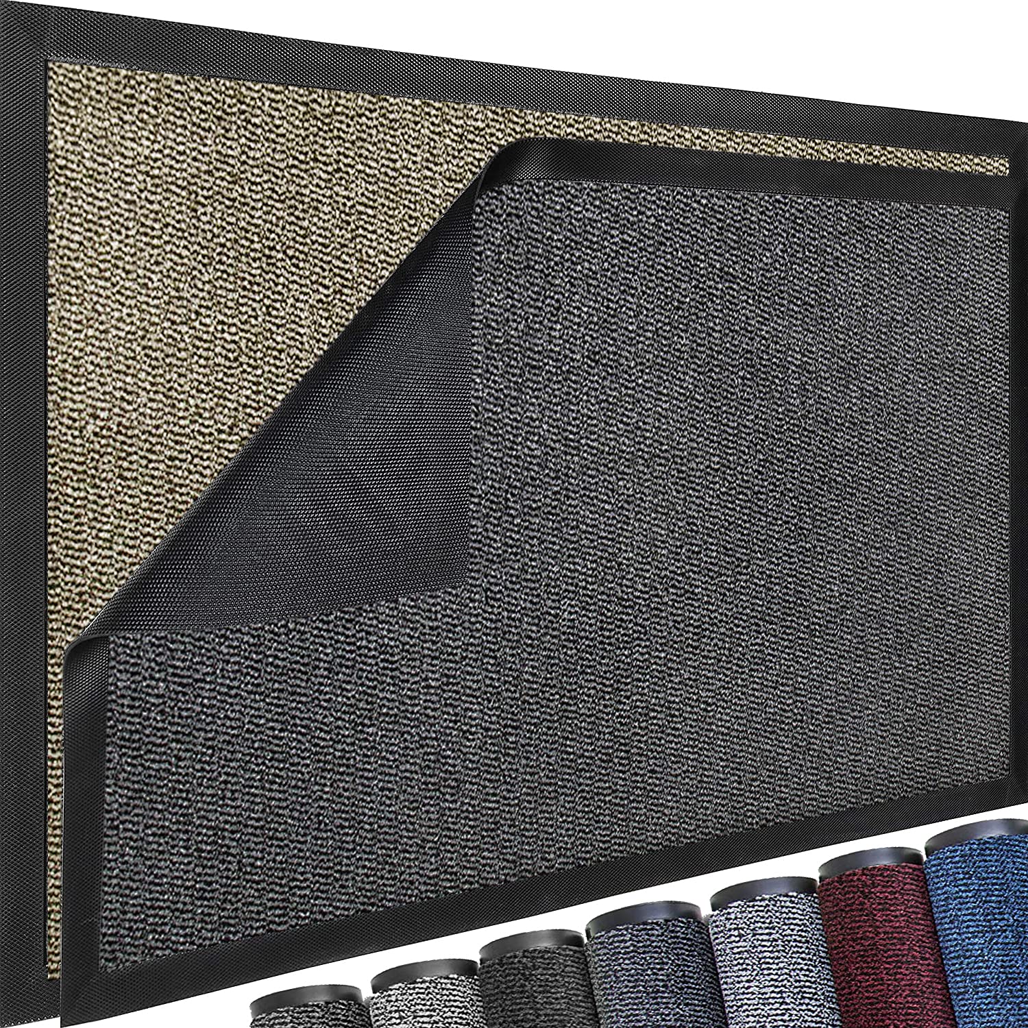 TrendMakers Extra Large Big Hardwearing Doormat Heavy Duty LIGHT BEIGE/BLACK PVC Edge Pile Top Rubber Carpet Runner Barrier Entrance Door Mats Kitchen Utility Dust Floor Mats Rugs 50cm x 80cm — image 1