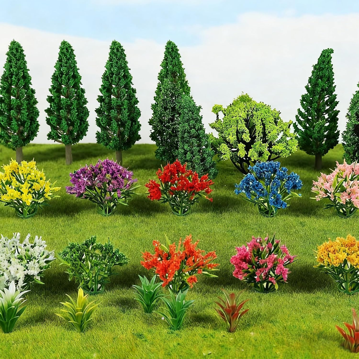70pcs Model Trees 1.57-2.55" Mixed Diorama Model Tree Colourful Flower Trees Grass Architecture Mini Trees for Crafts Building Model Railway Scenery Landscape Supplies (Style 03) image 4