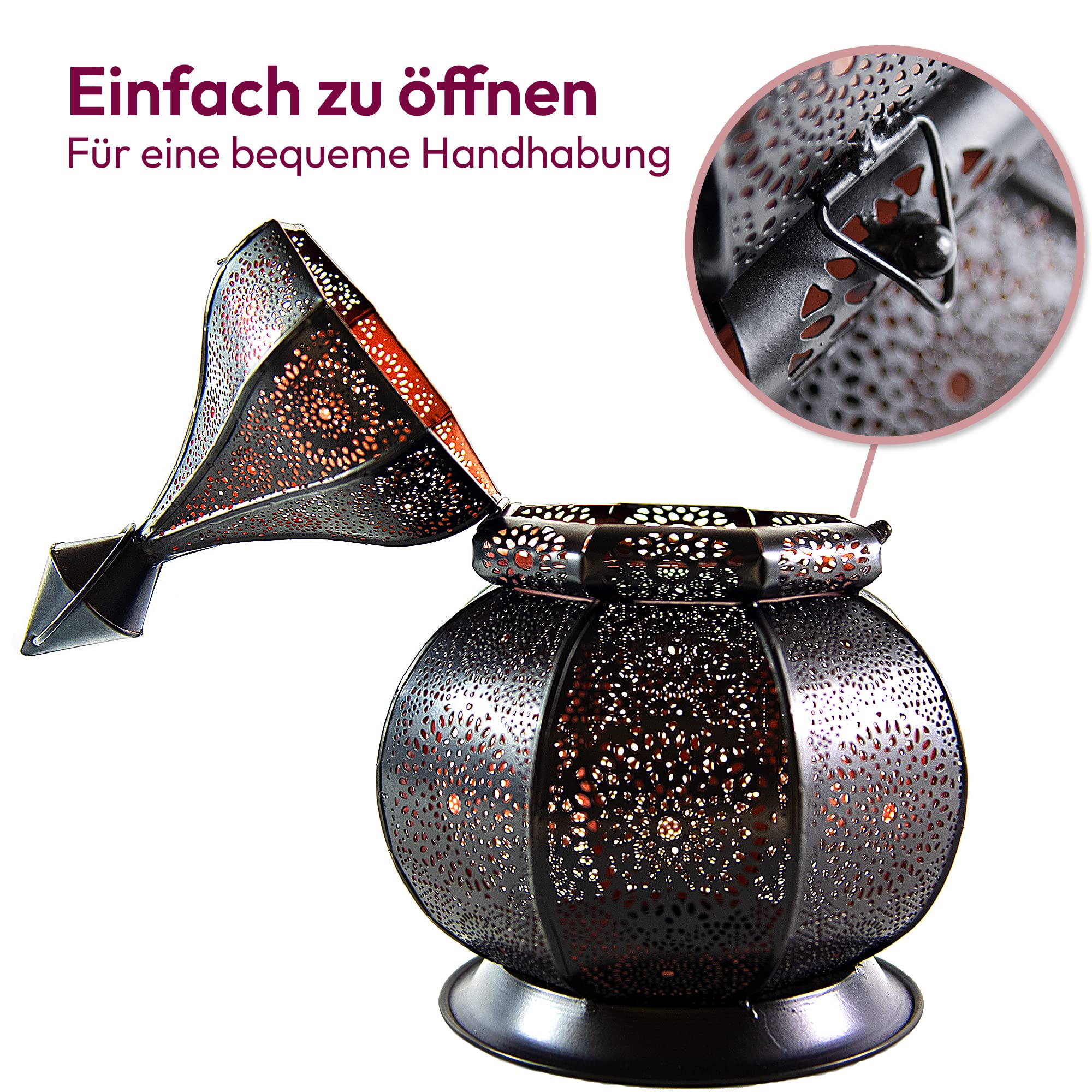 Gadgy Orientalische Laterne Marokkanische Lampe Metall 36 cm | Handgefertigtes Windlicht mit Schatteneffekt für Innen und Außen Ideal für Balkon Garten Ramadan und Wohnraum