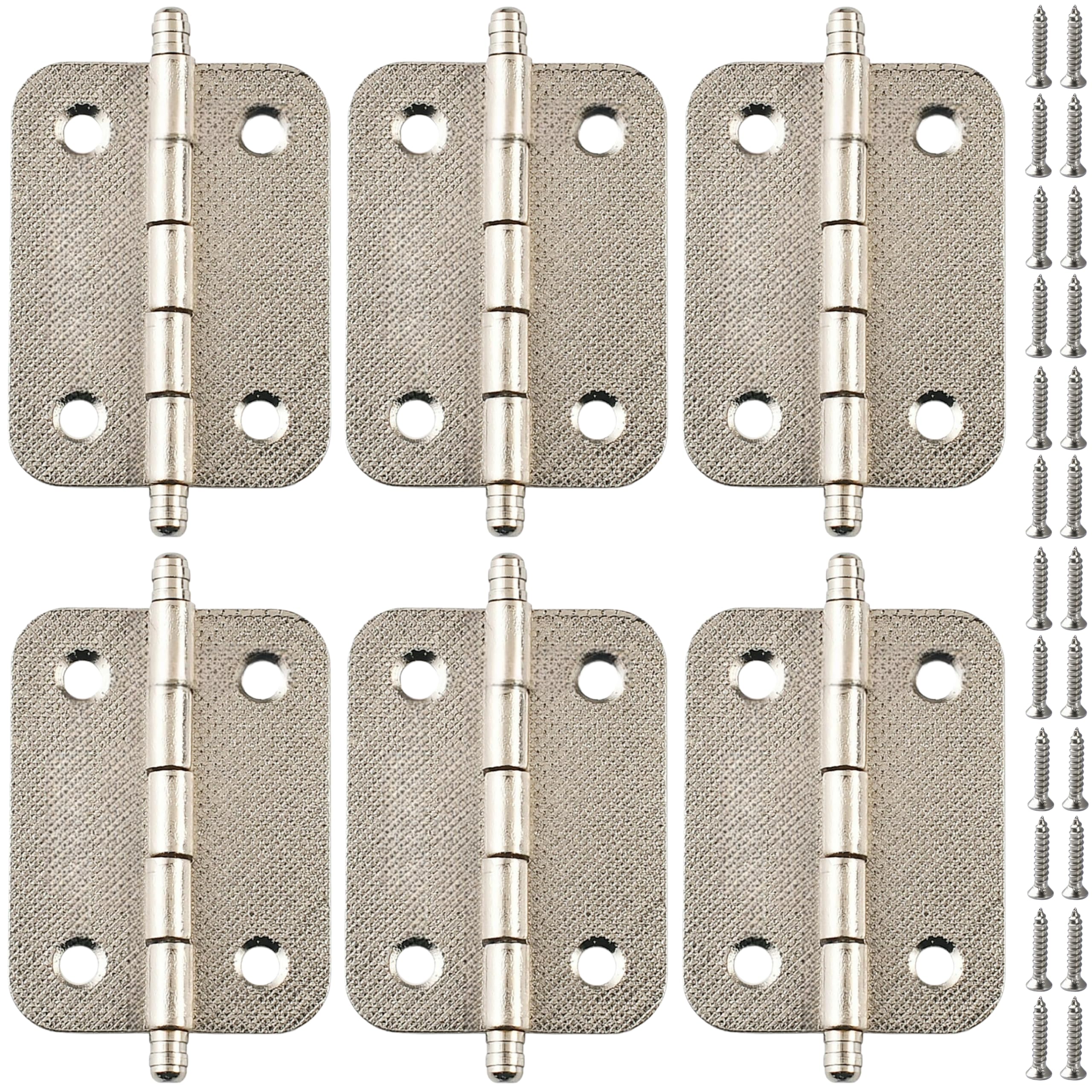 Vbnexyr Silver Hinges 6 Pack Of Alloy 1.85 * 1.14 Inch Folding Cabinet Door Hinges With Screws