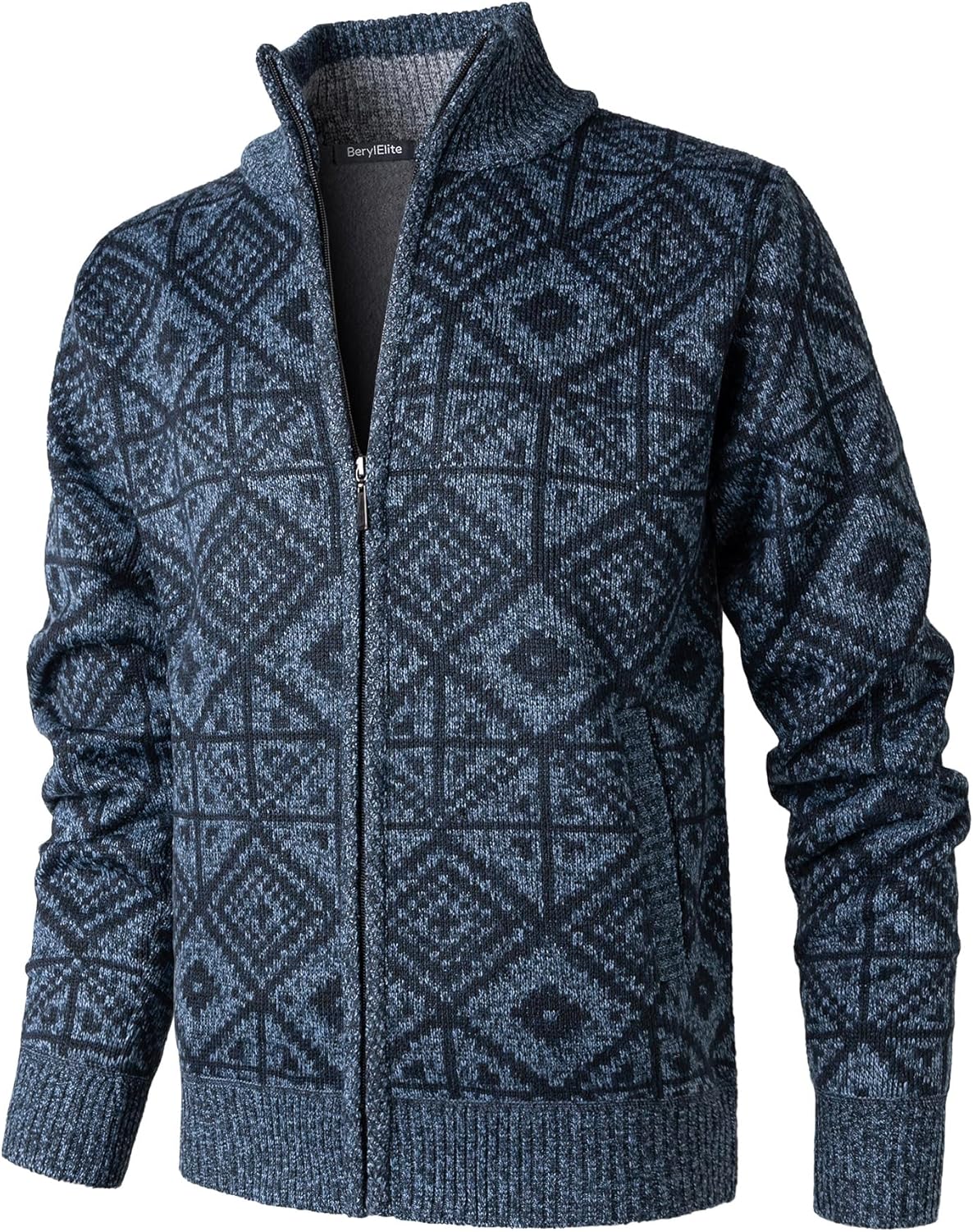 Men's Stand Up Collar Cardigan Knitted Full Zip Sweater Long Sleeve Casual Sweatshirt - Image 3