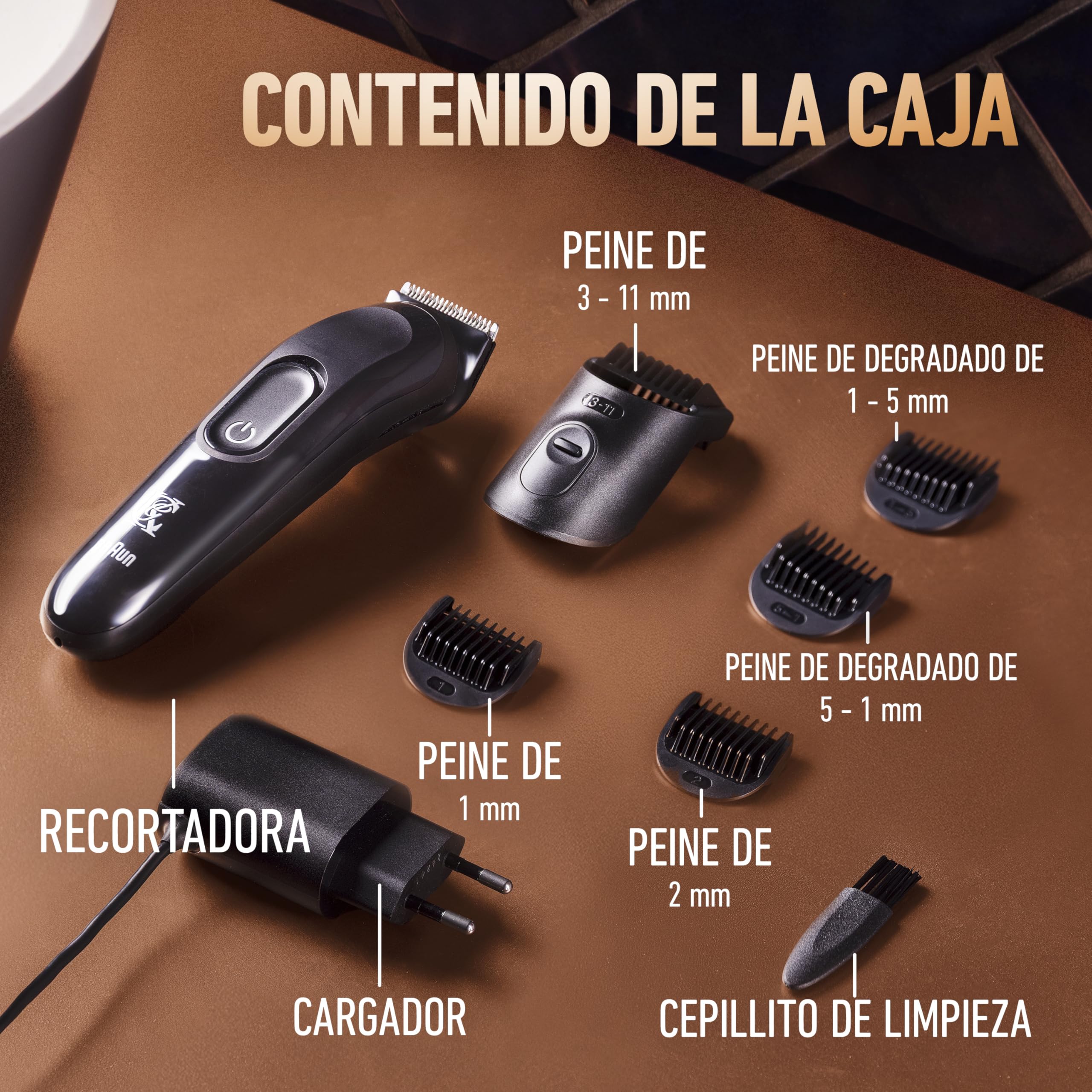 King C. Gillette Recortadora de Barba Hombre con 5 Accesorios | Cortapelos 3en1 con 5 Peines Lavables Y Cepillo de Limpieza, Máquina de Cortar Pelo Inalámbrica con Hoja Afilada de por Vida