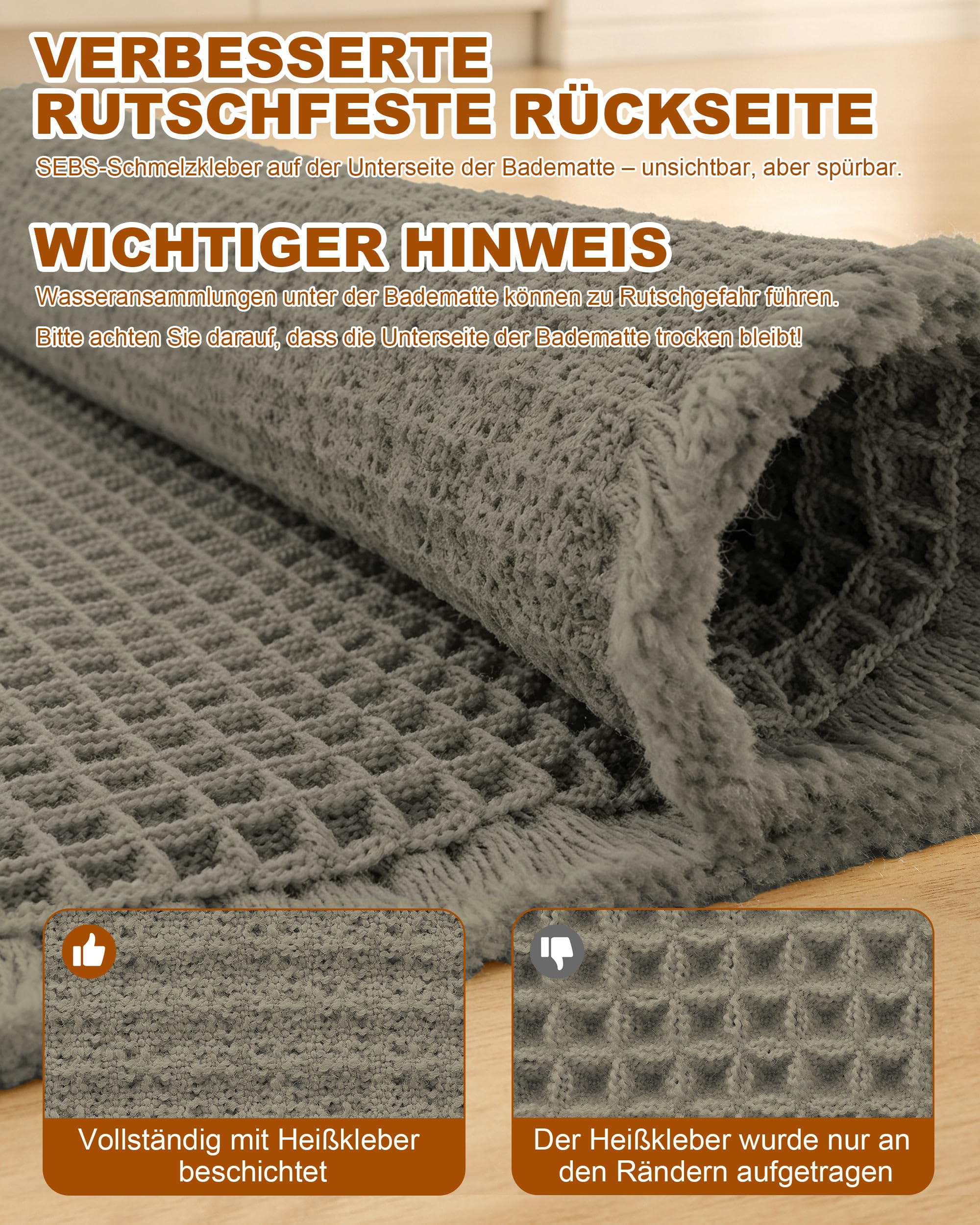 Homaxy Waffel Badematte rutschfest Badezimmerteppich, Grün 60x150cm