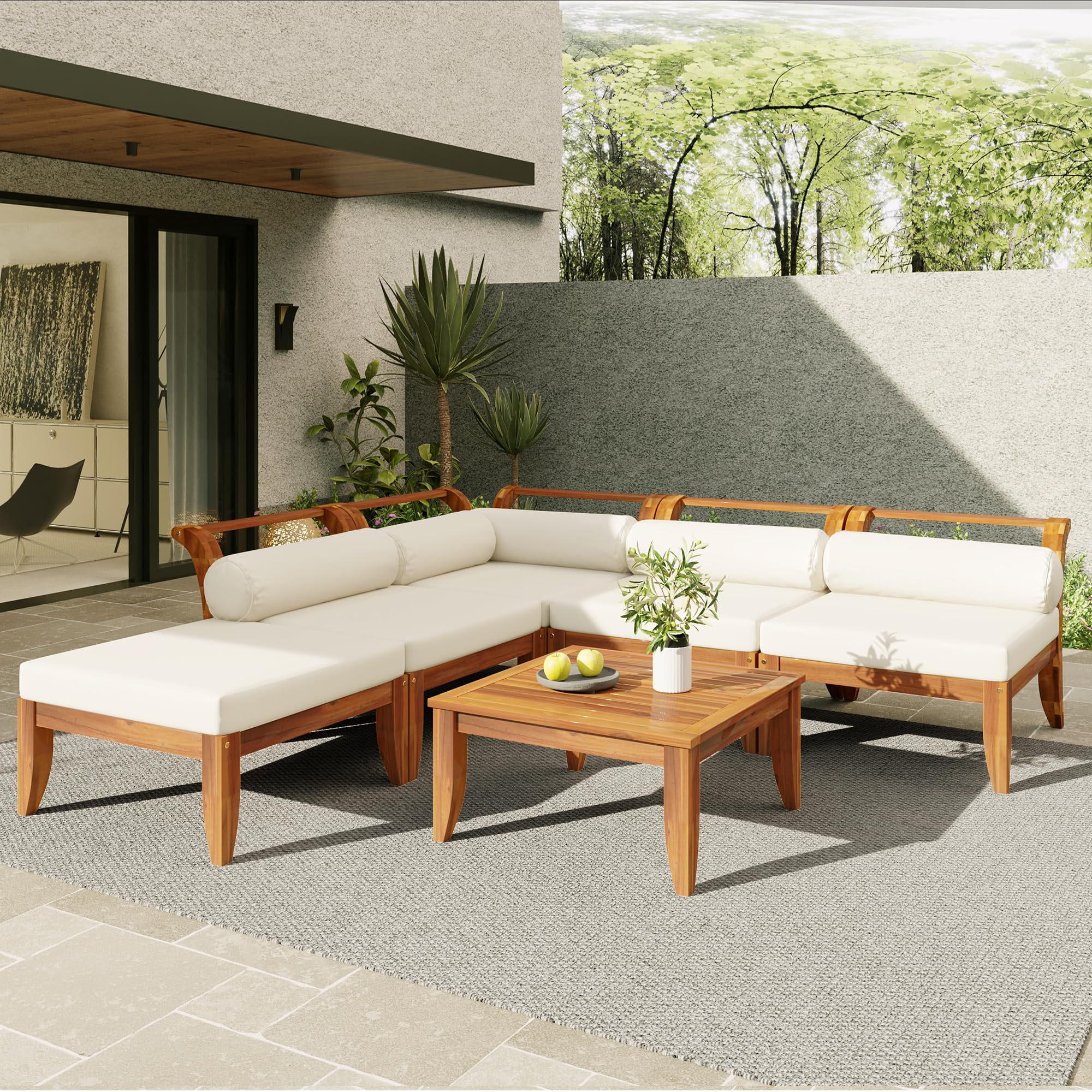 Amazon.com: Merax 6 Pieces Patio Furniture Set, Outdoor L-Shaped