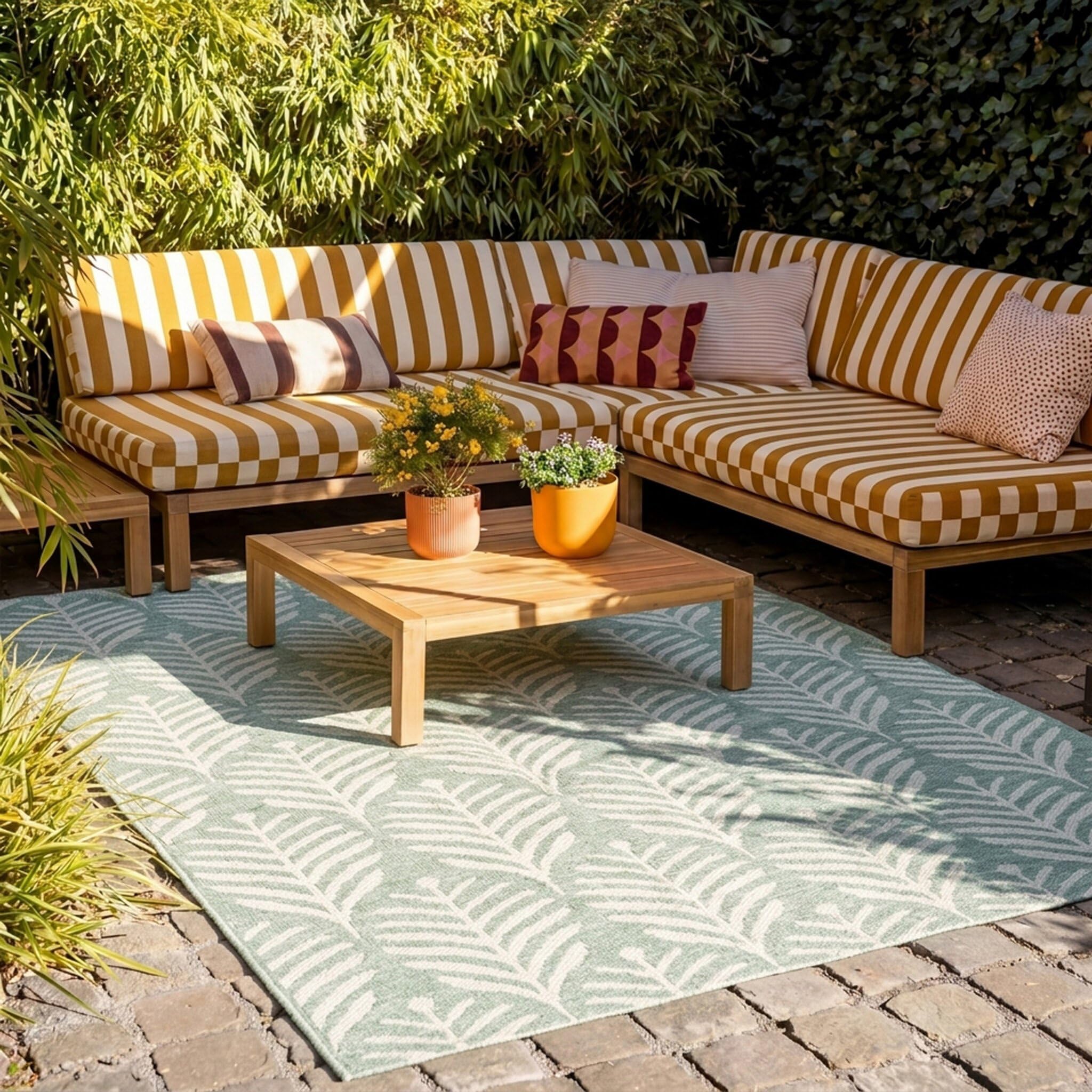 FRAAI | Home & Living Tapis d'extérieur - Summer Leaves Vert - 200x290 cm - Tapis Exterieur Resistant Pluie - Rectangulaire - Terrasse, Jardin, Balcon