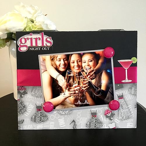 Girl's Night Out women pink martini lime jeweled gift handmade magnetic picture frame holds 5 x 7 photo 9 x 11 size