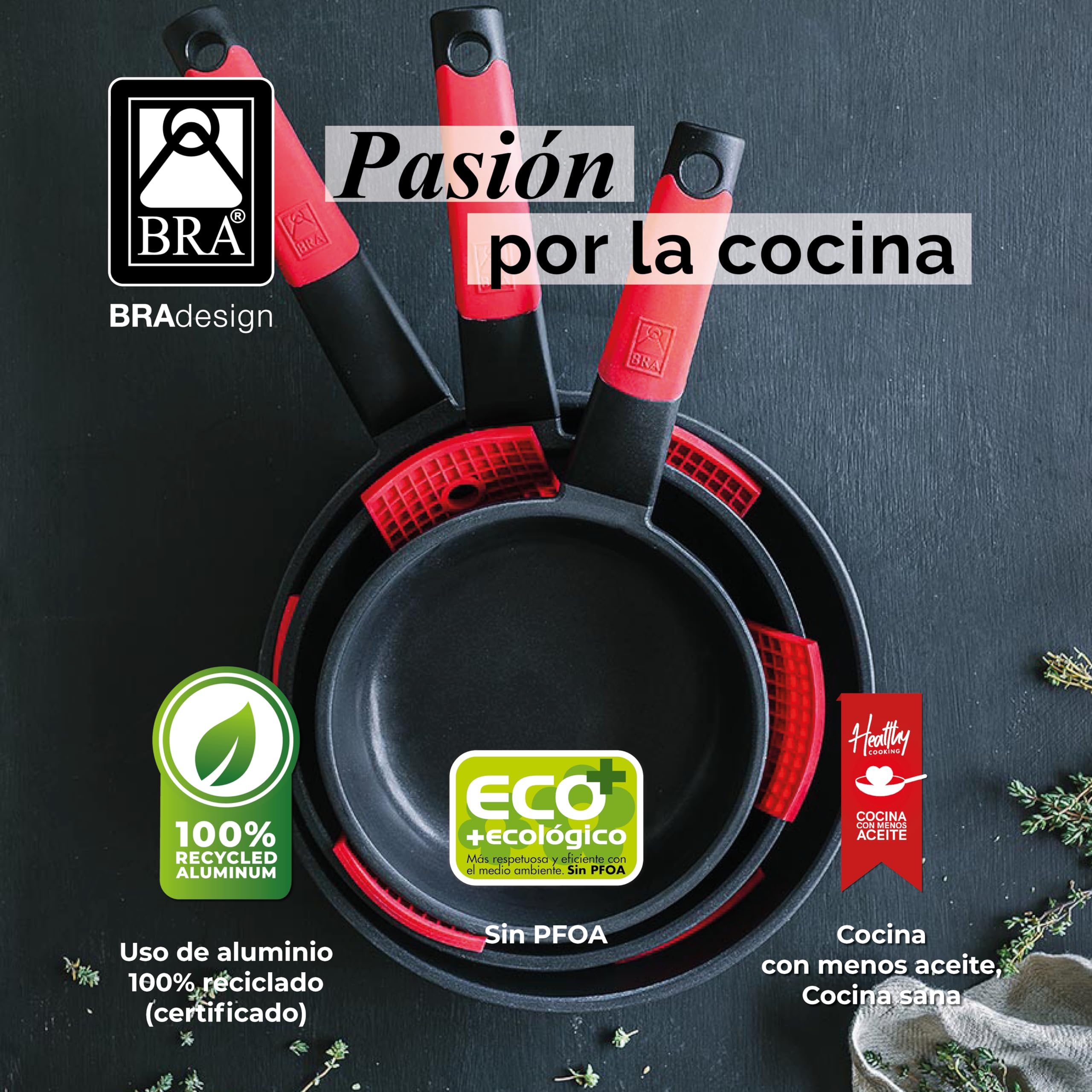 BRA Premiere- Set de 3 sartenes, aluminio fundido antiadherente & Premiere | Sartén 32 cm, Aluminio Fundido, Tricapa con Revestimiento Antiadherente reforzado