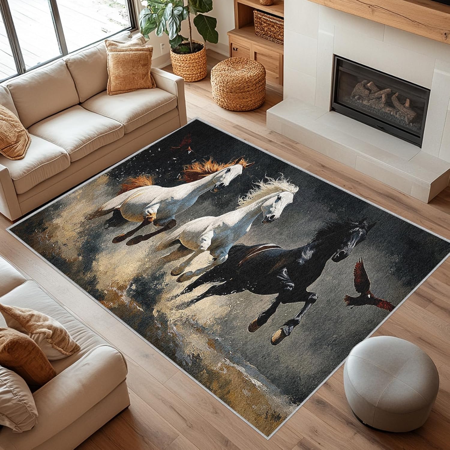 Horse Area Rug 2x3 Rug Non Slip Door Mat, Galloping Horse Western Rug for Entryway, Rustic Farmhouse Farm Animal 2 x 3 Rugs for Bedroom Living Room Home Decor, Washable Soft Indoor Carpet