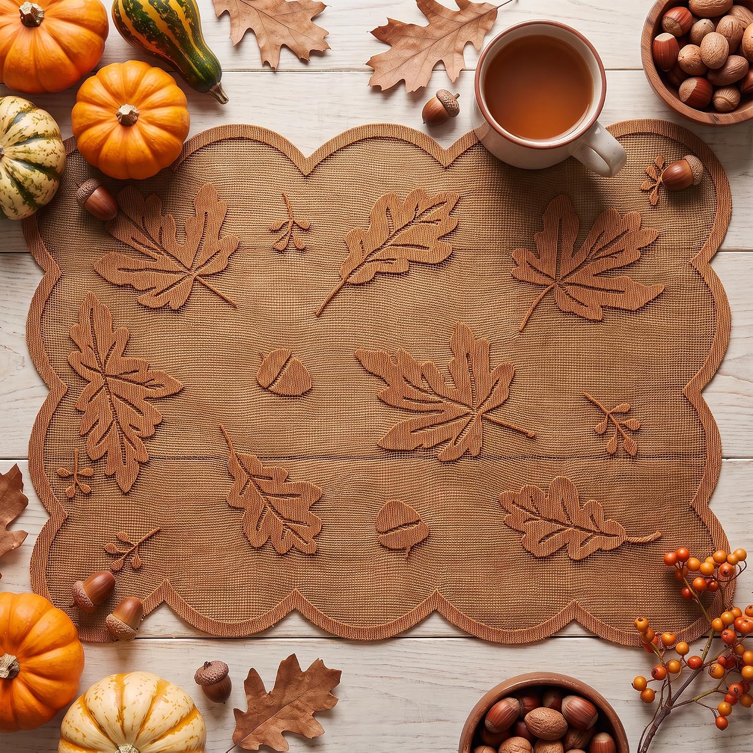 Artoid Mode Rust Maple Leaves Lace Fall Placemats Set of 4, 11x17 Inch Table Mats for Thanksgiving Party Dining Table Decoration