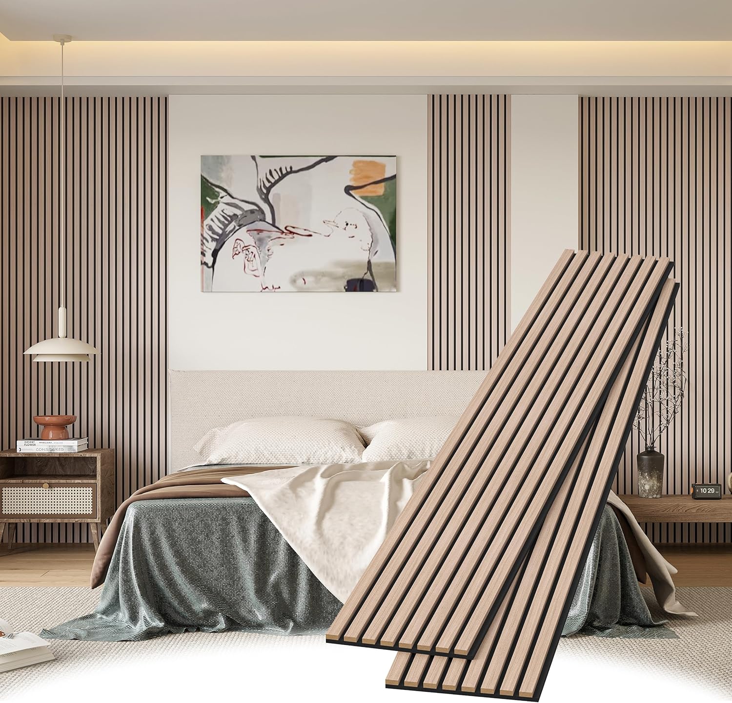 Wood Slat Wall Panels, 2 Pack 8 x 1 ft Decorative Wood Panels for Wall,Stylish Wall Panels for Interior Wall Decor, Modern Acoustic Wood Wall Panels with Felt Backing, Natural 2 Pack Natural