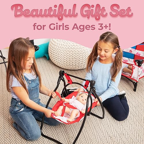 Miniatura 6 de Litti Pritti - Juego de 4 accesorios para muñecas bebé. Incluye columpio, silla alta, cuna y portabebé. Estos accesorios son para muñecas de 18