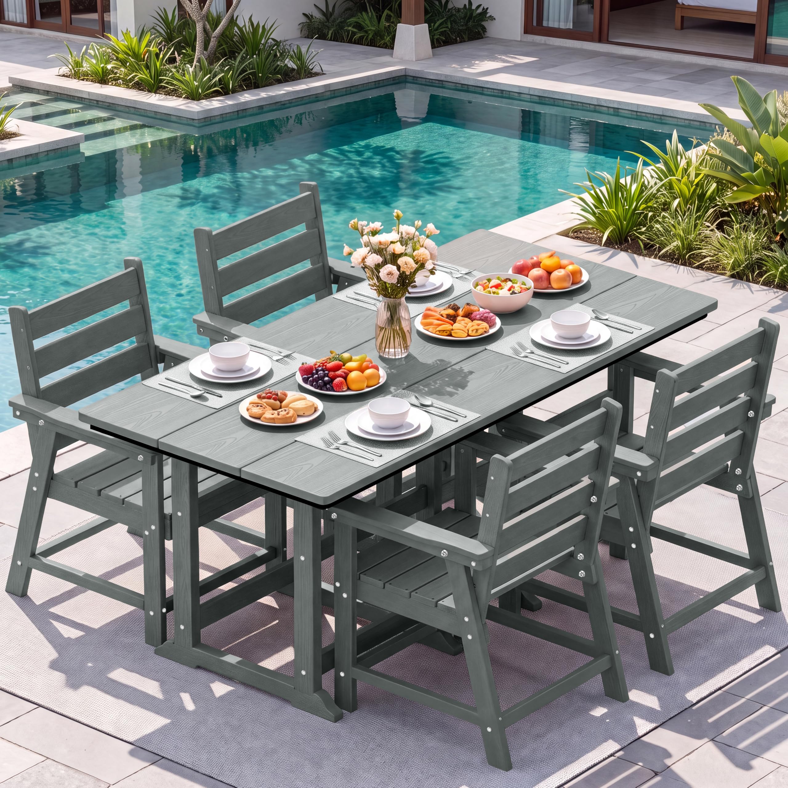 HDPE Outdoor Dining Set, Patio Dining Set of 5, Gray