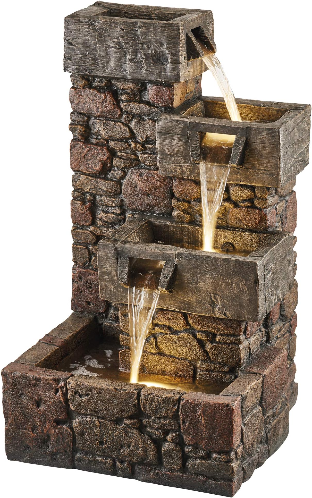 Serenity Cubic Cascading Pebble Wall Water Feature with LED lights, Self-Contained, Weatherproof Ornament for Garden, Patio & Decking (Height 79cm)
