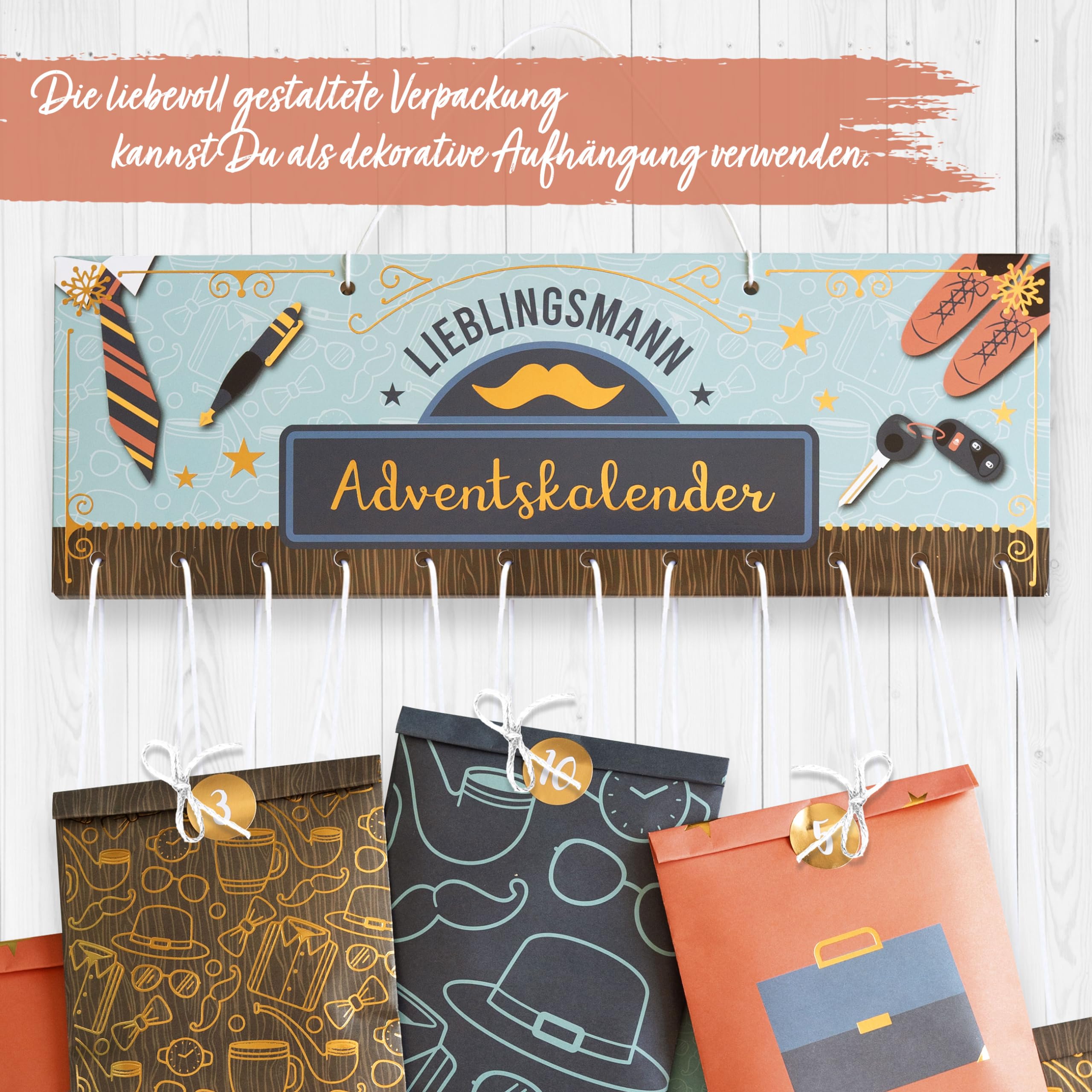 Papierdrachen Advent Calendar for the Husband, 24 Paper Bags in 4 Different Designs and 24 Stickers, Extraordinary Gift Idea - Image 2