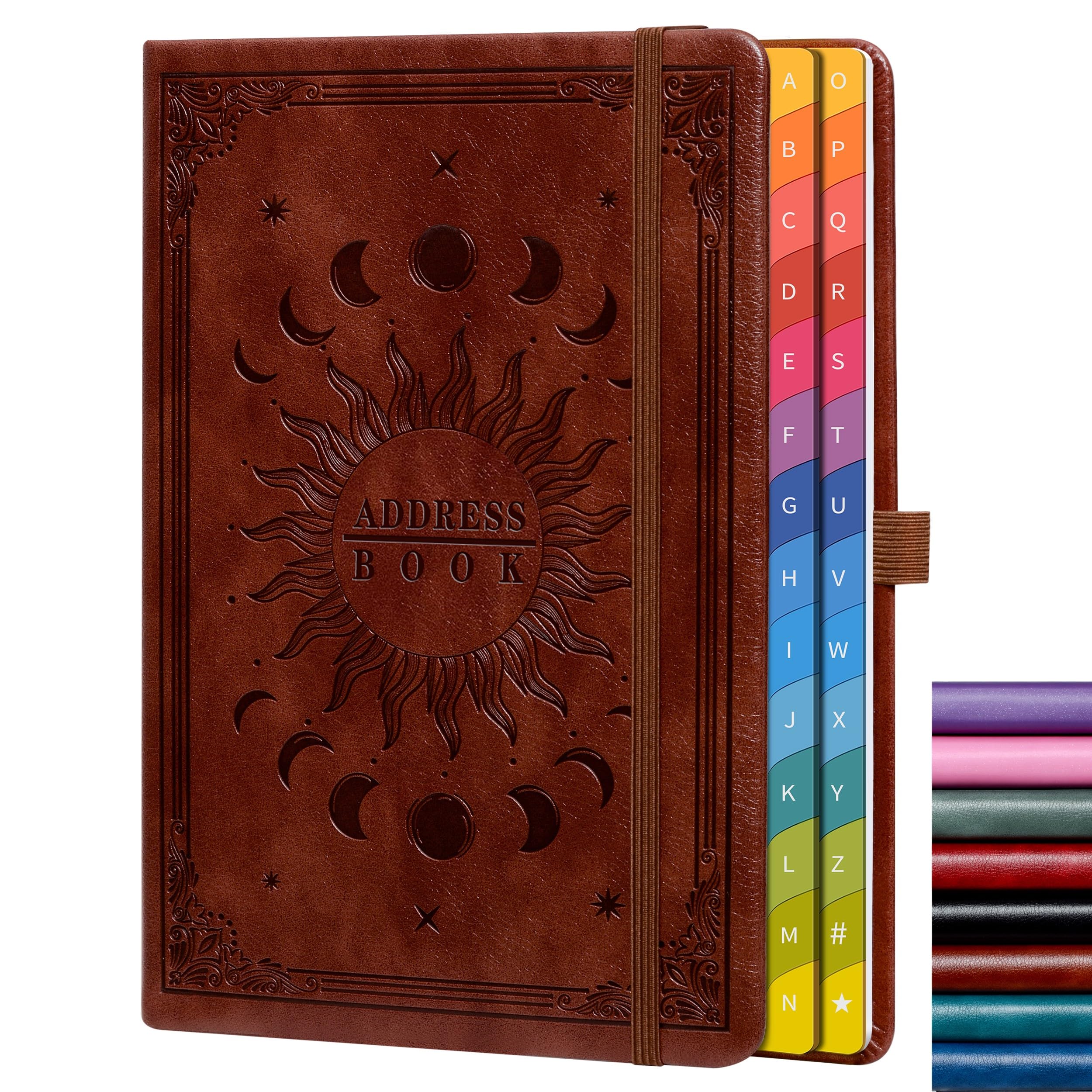 Address Book with Colorful Alphabetical Tabs (8.4" x 5.7") β Hardcover Contact Organizer for Website Passwords, Telephone, Software Licenses, and Important Information β Dark Brown