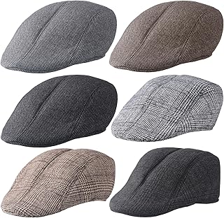 6 Pieces Newsboy Hats for Men Classic Herringbone Tweed Flat Cap Newsboy Cap Irish Hats for Men Hat Cabbie Cap