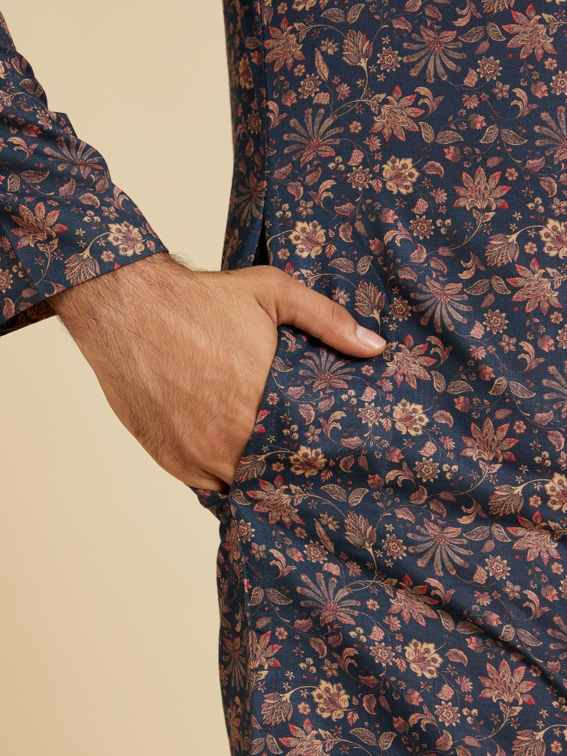 Manyavar Kurta piżama dla mężczyzn, mieszanka wiskozy, nadruk kwiatowy, 2-częściowy