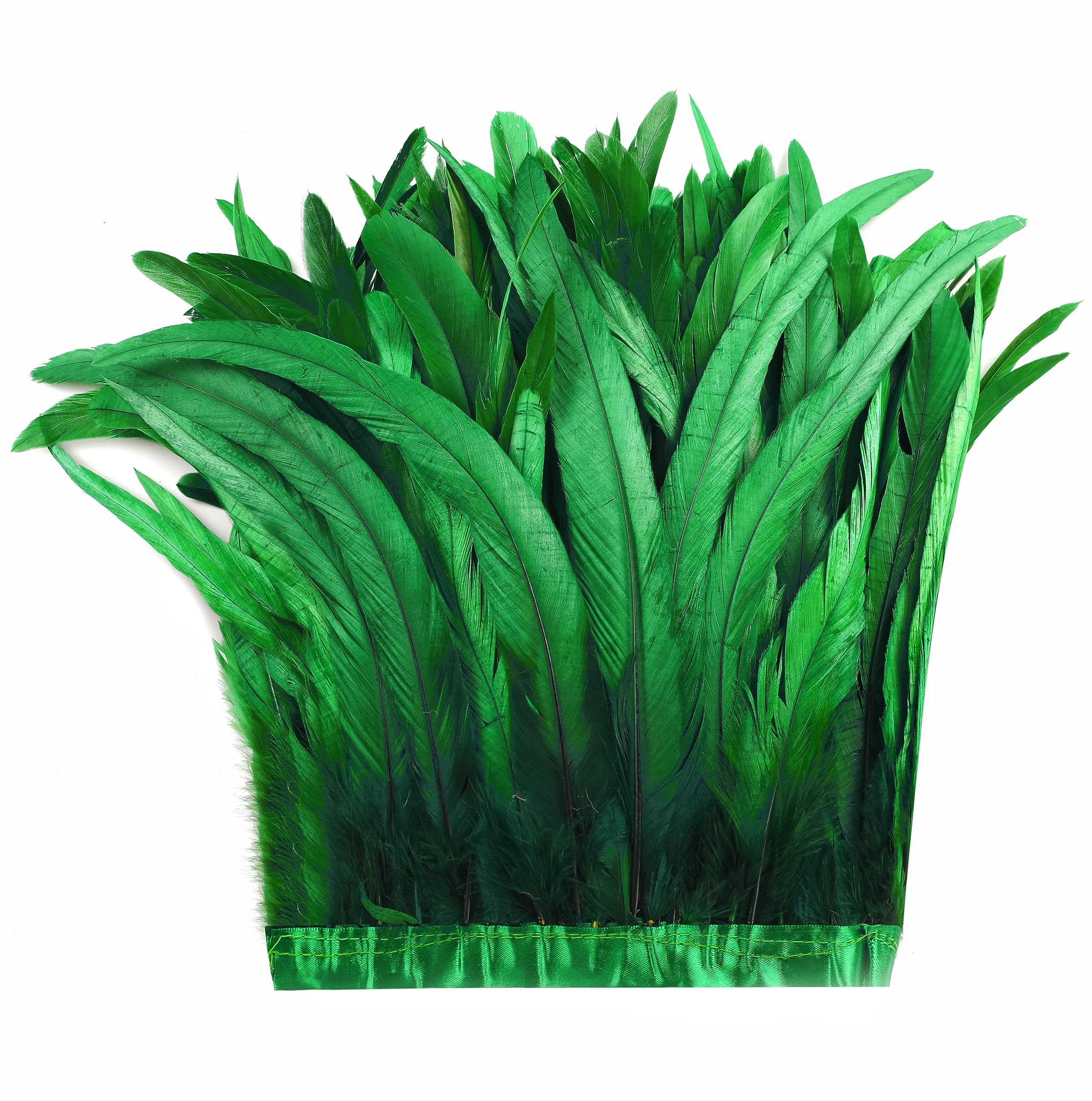 Holmgren Green Rooster Feather Trim - 10-12inch 2 Yards Natural Rooster Feathers Trim for Sewing Crafts, Feather Cape Shawl, Headdress, Mardi Gras Masquerade Party Costume Decoration (Green) — image 1