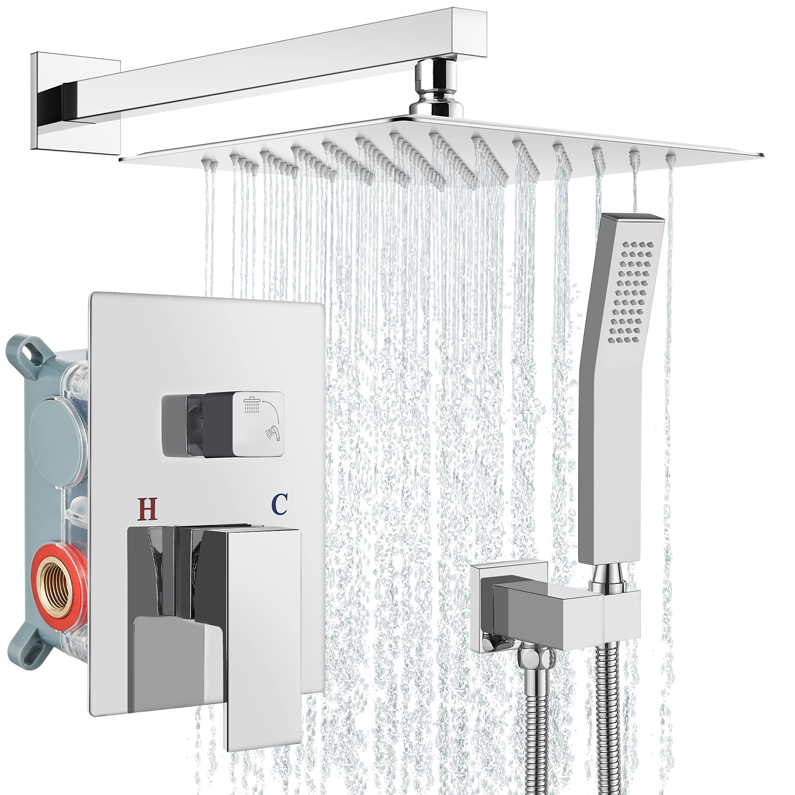 AolemiShower Faucet Set Rain Shower System with Handheld Spray Bathroom Shower Combo Rough-in Valve and Shower Trim Kit Included Polish Chrome 12 Inch Wall Mount Shower Head