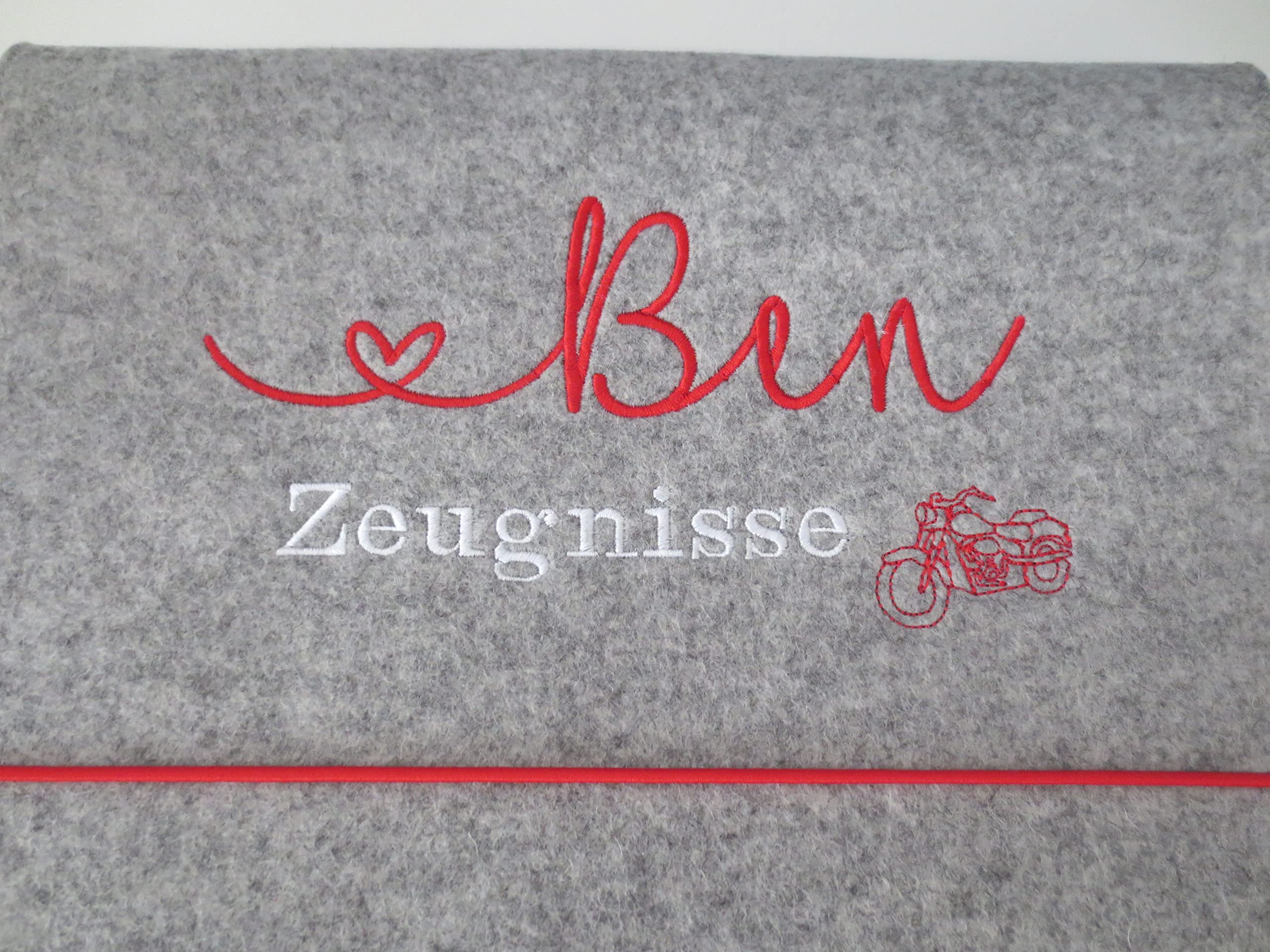 Zeugnismappe Wollfilz Mappe Zeugnisse DIN A4 Grundschule Schule"Motorrad"
