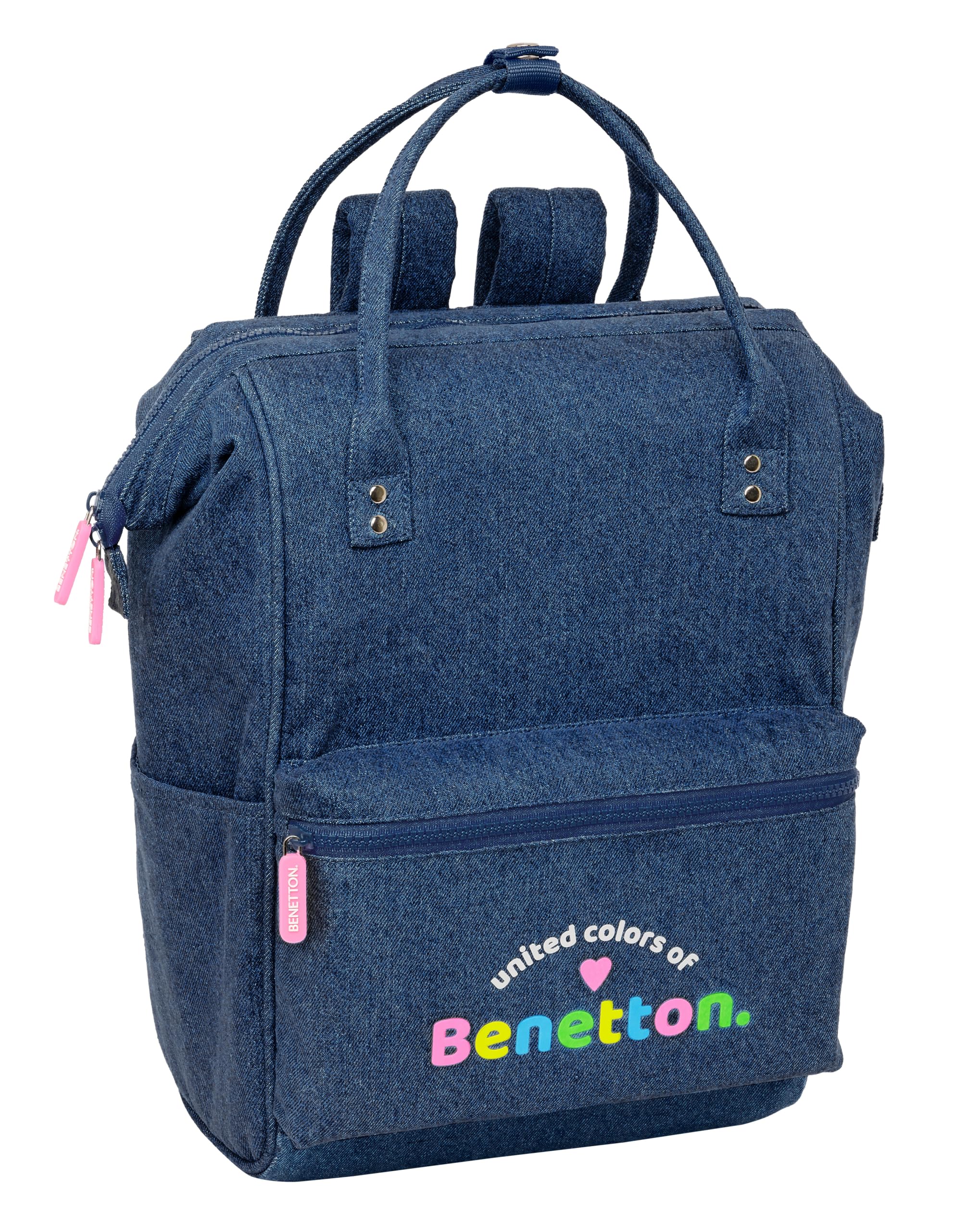 Safta BENETTON DENIM - Mochila Juvenil con Asas para Portátil hasta 13", para Portátil, Ideal para Jóvenes de Diferentes Edades, Cómoda y Versátil, Calidad y Resistencia, 27x19x40 cm, Color Vaquera