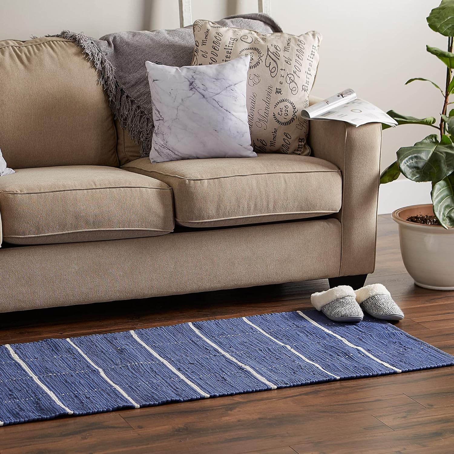 DII Modern Farmhouse Cotton Chindi Rug Collection, 2'3"x6', French Blue & Cream