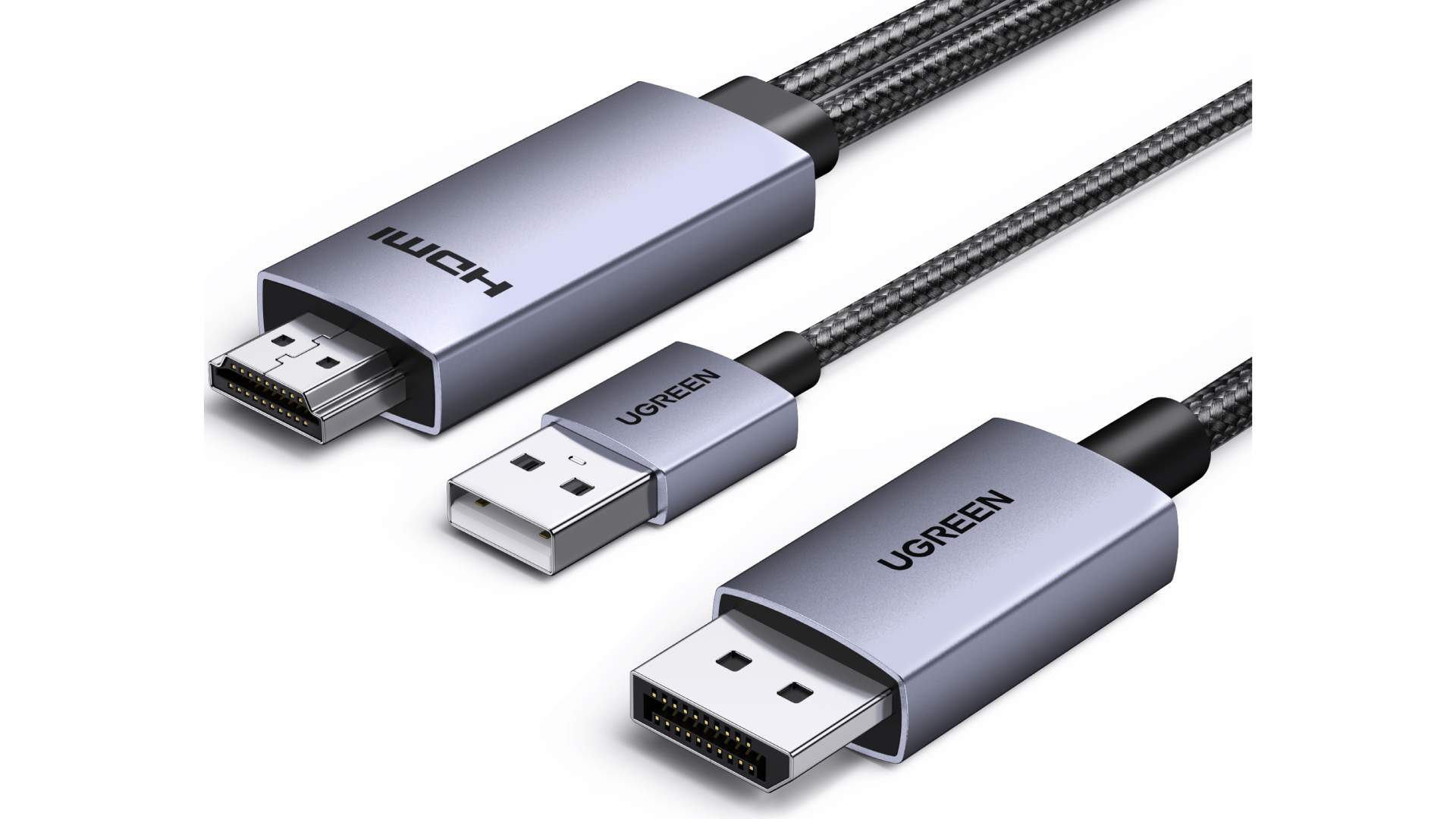 Image of UGREEN Active HDMI to DisplayPort Male Unidirectional Cable with USB Powered 4K@60Hz 1080P@120Hz HDMI to DP Display HDR, Dolby, HDCP2.3, Braided 6.6FT Compatible with Laptop, PC, PS5, Xbox, Switch