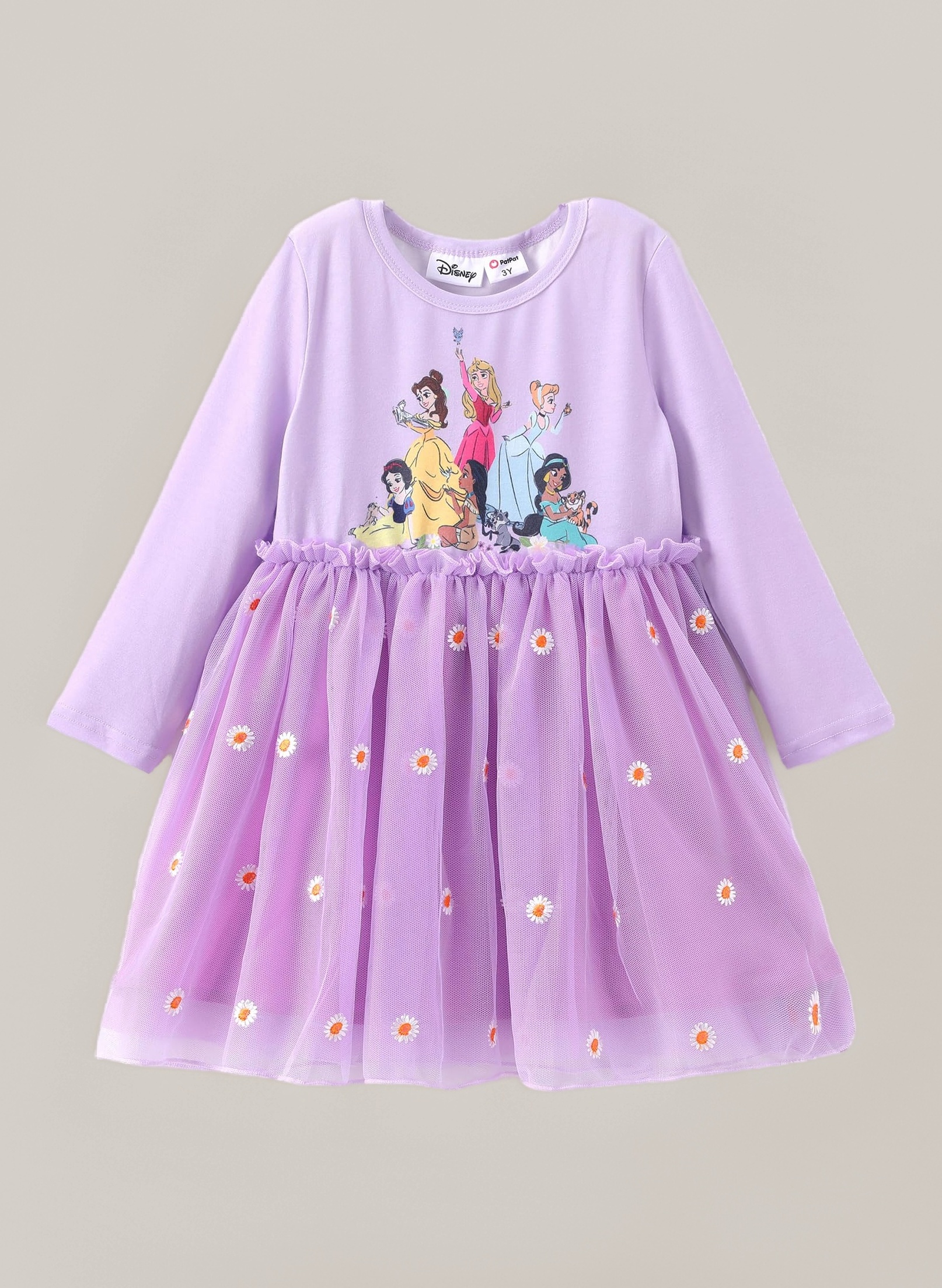 Disney Princess Baby Toddler Girls Dress Ruffle Long Sleeve Mesh Tulle Dresse