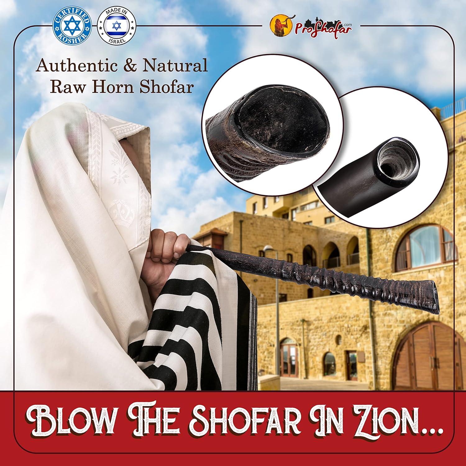 Exotic Shofar Gemsbok Oryx Horn Set – Half Polished - Plus Original Kabbalah Red String Bracelet from Israel (28"-32")