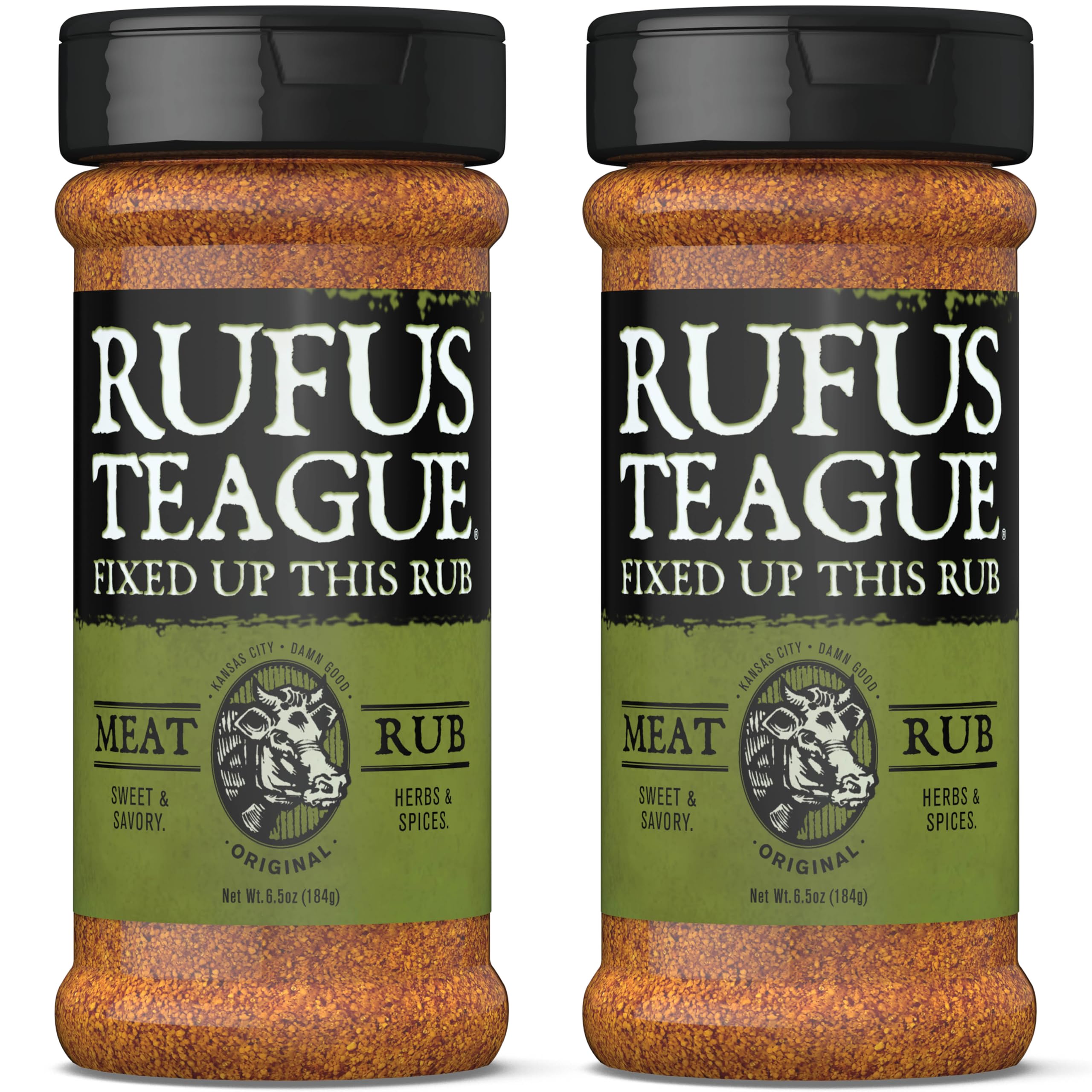 Rufus Teague Meat Rub, 2 Pack, Premium Barbecue Seasoning & Dry Rub for Smoking and Grilling, Award-Winning Flavor for Beef, Pork & Chicken, Gluten-Free, 6.5 oz