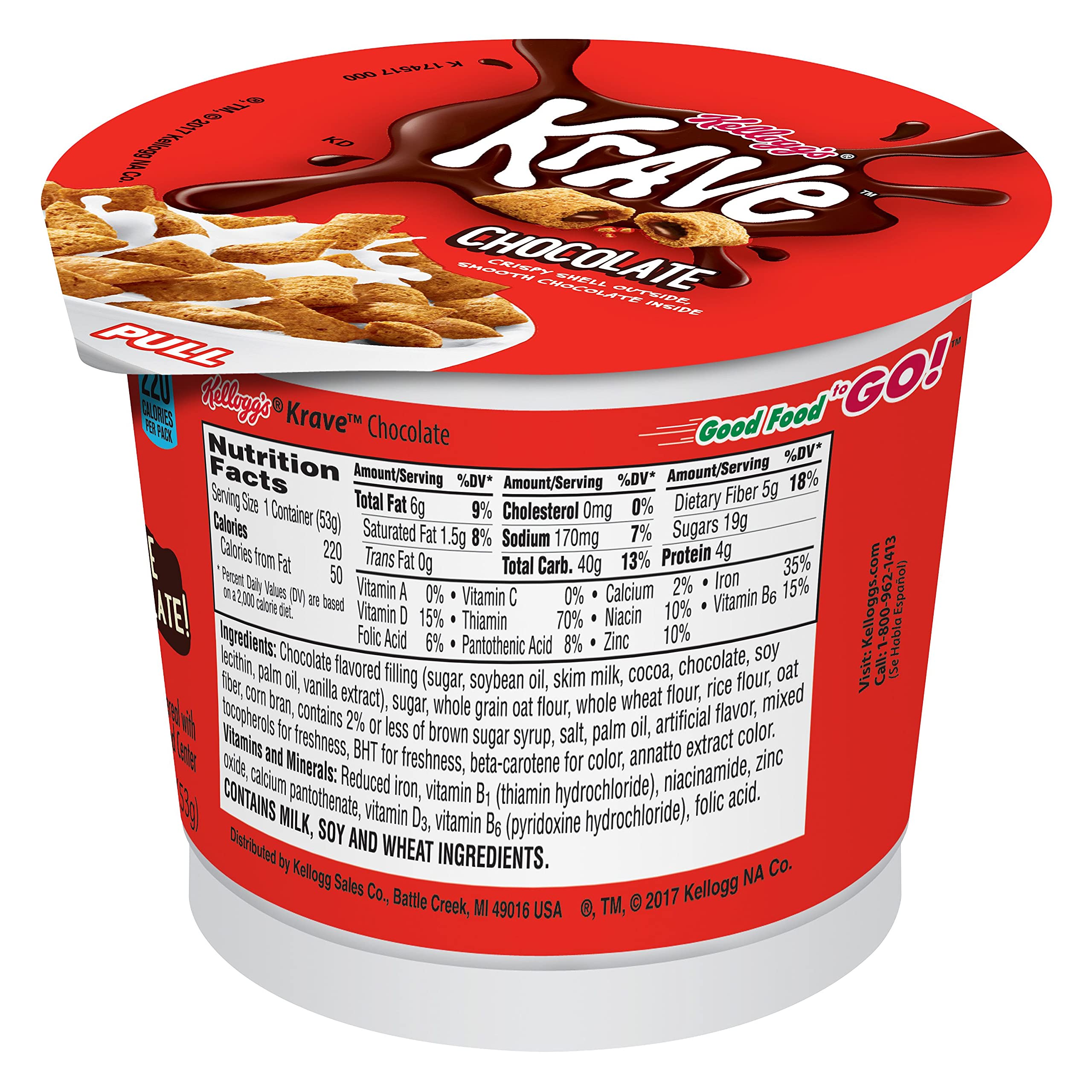 Kellogg’s Krave Breakfast Cereal in a Cup, Chocolate, Good Source of