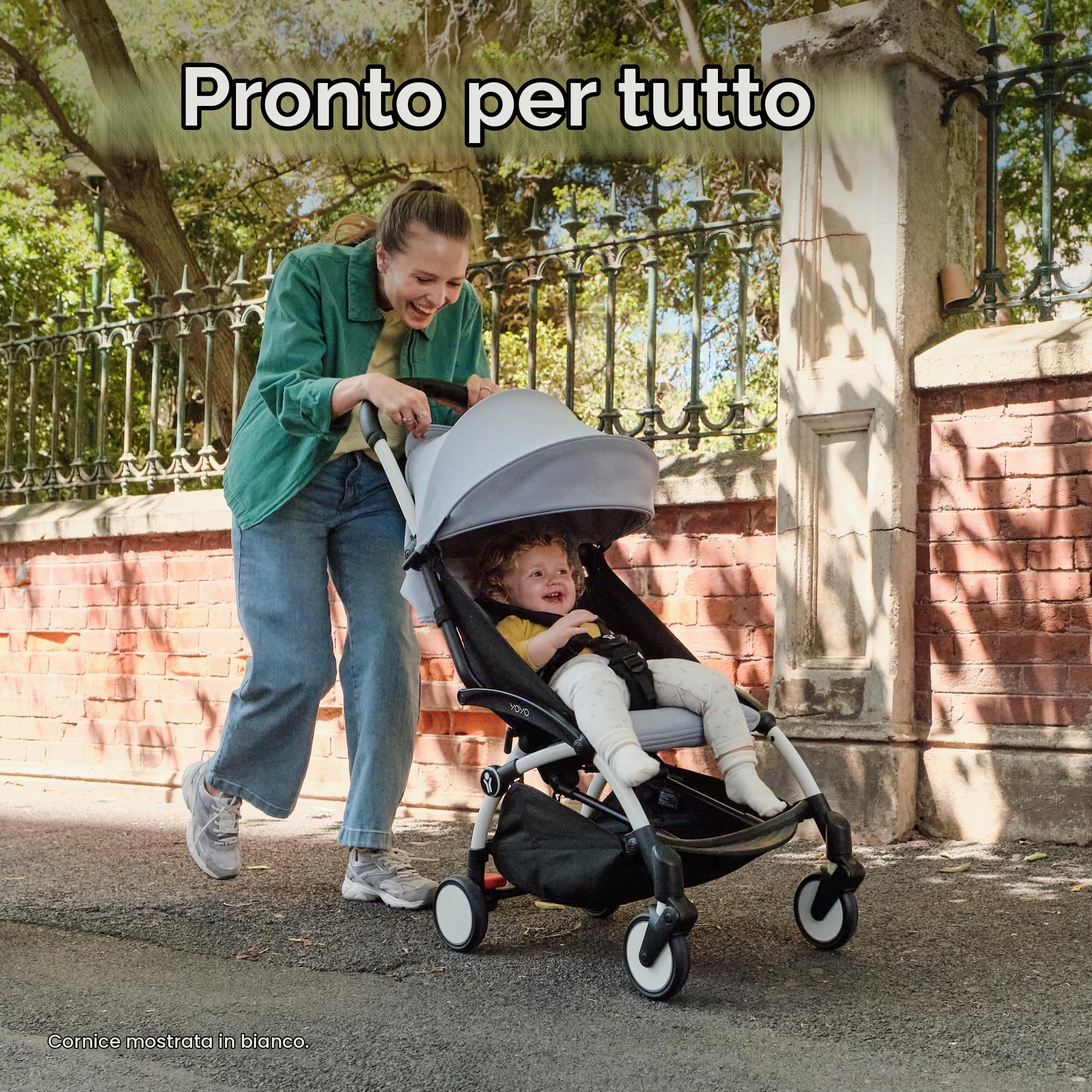 Passeggino Stokke YOYO3 da 6 mesi - Include telaio nero/cuscino seduta Stone + Capottina - Si ripiega e si apre in un lampo - Leggero e compatto - Compatibile con il bagaglio a mano