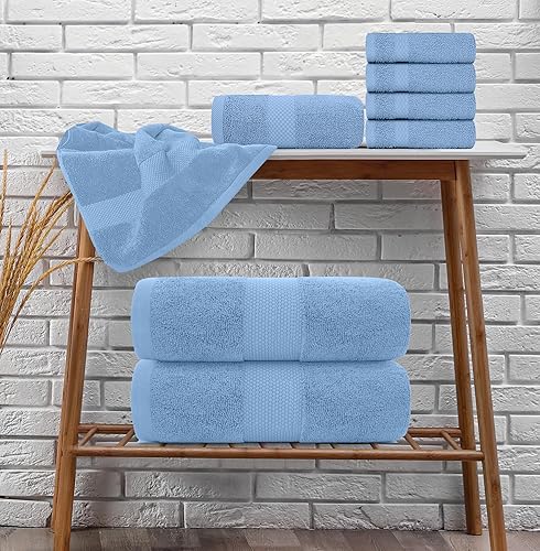 Miniatura 9 de White Classic Juego de 2 toallas de baño de lujo azul claro de 22 x 34 pulgadas y 8 toallas 2 toallas de baño, 2 toallas de mano, 4 toallas faciales