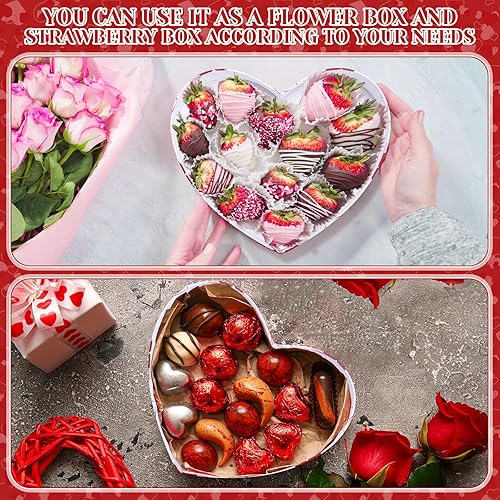 Miniatura 3 de Thenshop 3 cajas en forma de corazón para flores, caja de regalo con tapa, caja de golosinas florales para el día de la madre, boda, cumpleaños,