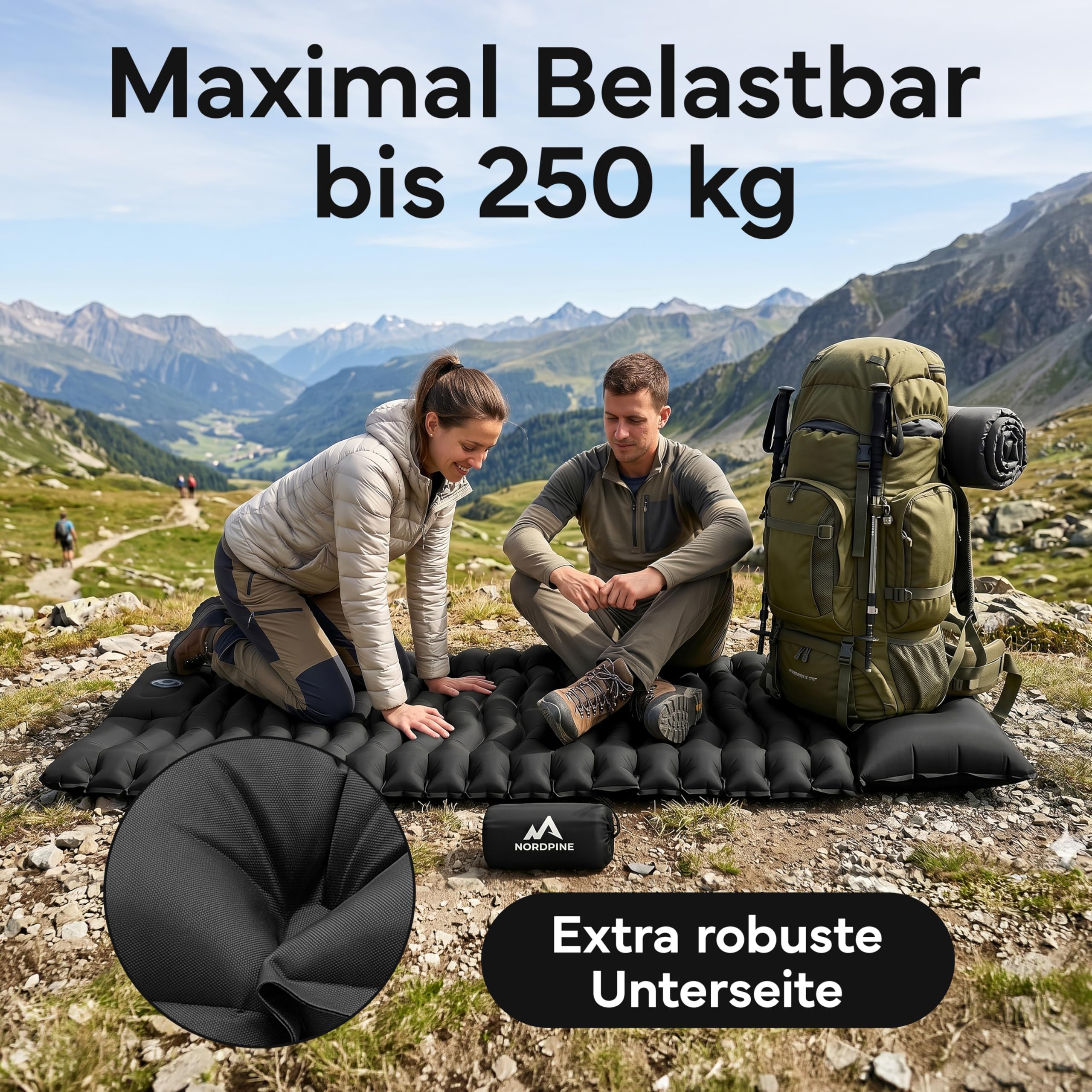 NEOLYMP NORDPINE Isomatte Camping - Integrierte Fußpumpe, Aufblasbar, 10 cm Dick - 200x70 cm, Ultraleicht 0,9 kg, Packmaß 25x12 cm - Aufblasbare Isomatte Luftmatratze Schlafmatte (Schwarz)