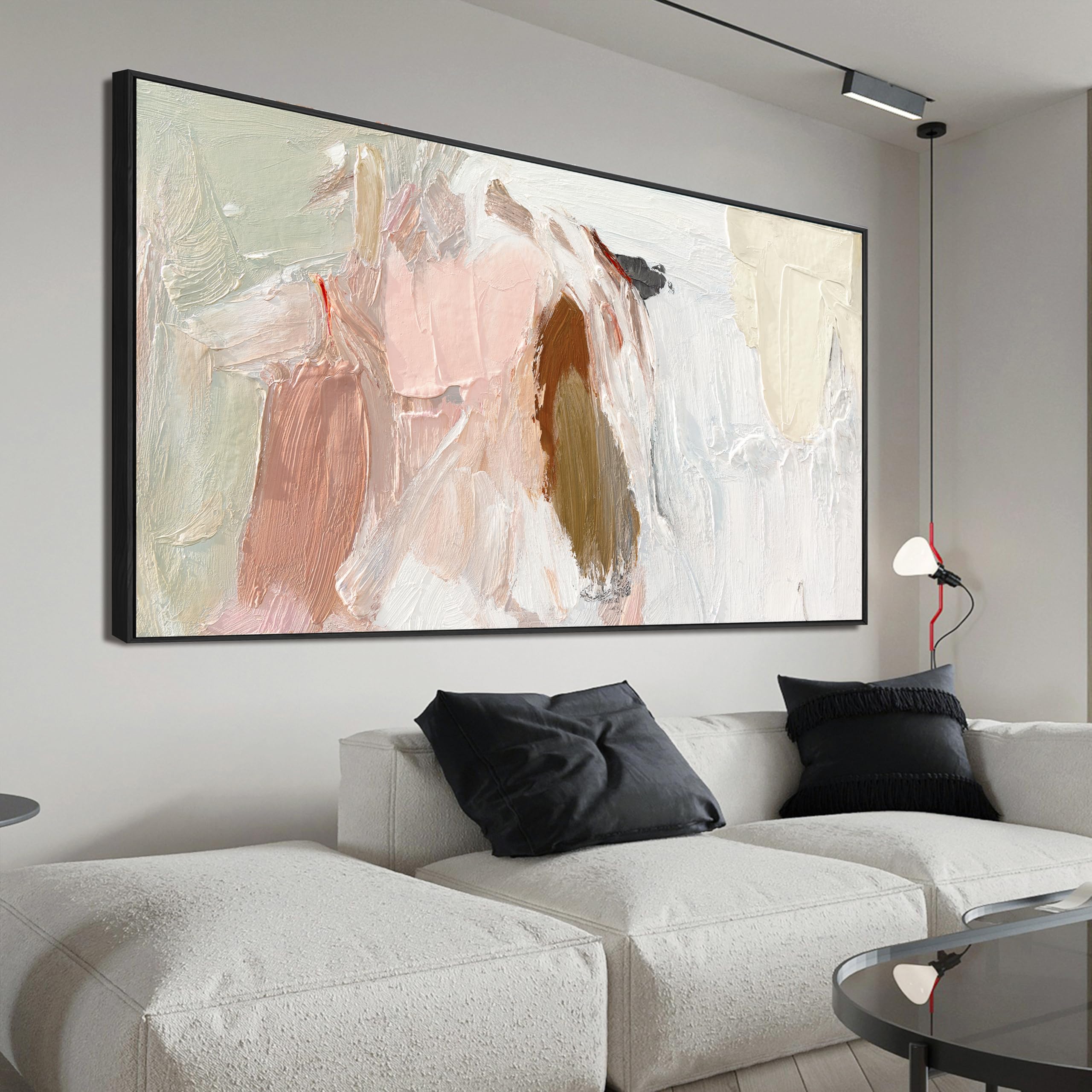 Canvas Wall Art Decor Large Abstract Wall Art Prints Wall Art Pictures For Living Room Framed Pink and White Wall Art Decorations Abstract Canvas Art Wall Decor Home Office Aesthetic Decor 29"x58" ( Looks brand new it just have a small chip on corner shown in pictures)