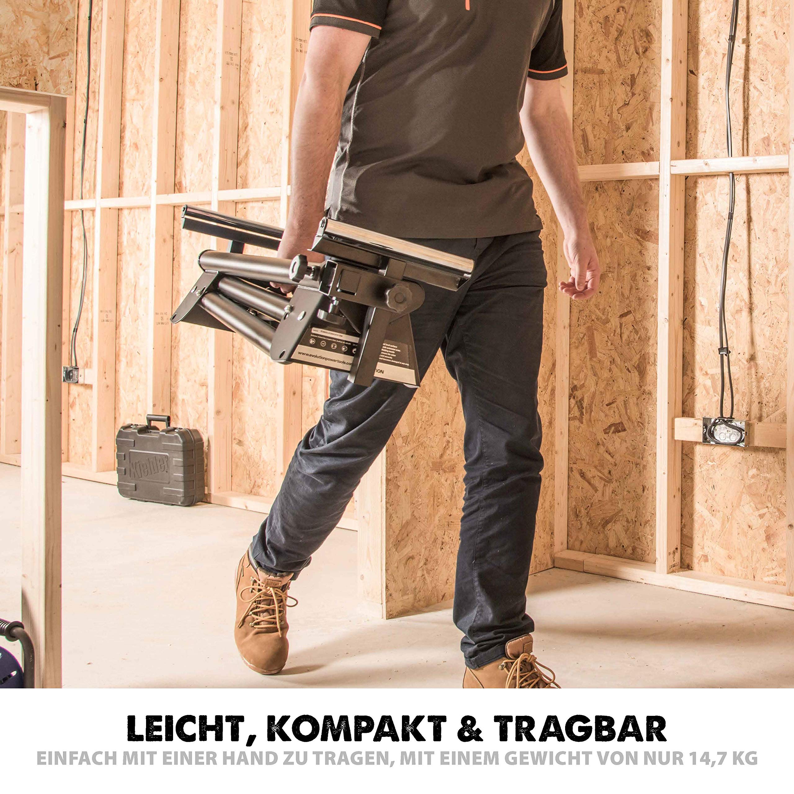Evolution Arbeitstisch Untergestell für Gehrungssägen Elektrowerkzeuge - Universell passend für Evolution, Einhell, Metabo, Makita, DeWalt, Bosch - Kompakter klappbarer Ständer mit ausziehbaren Armen