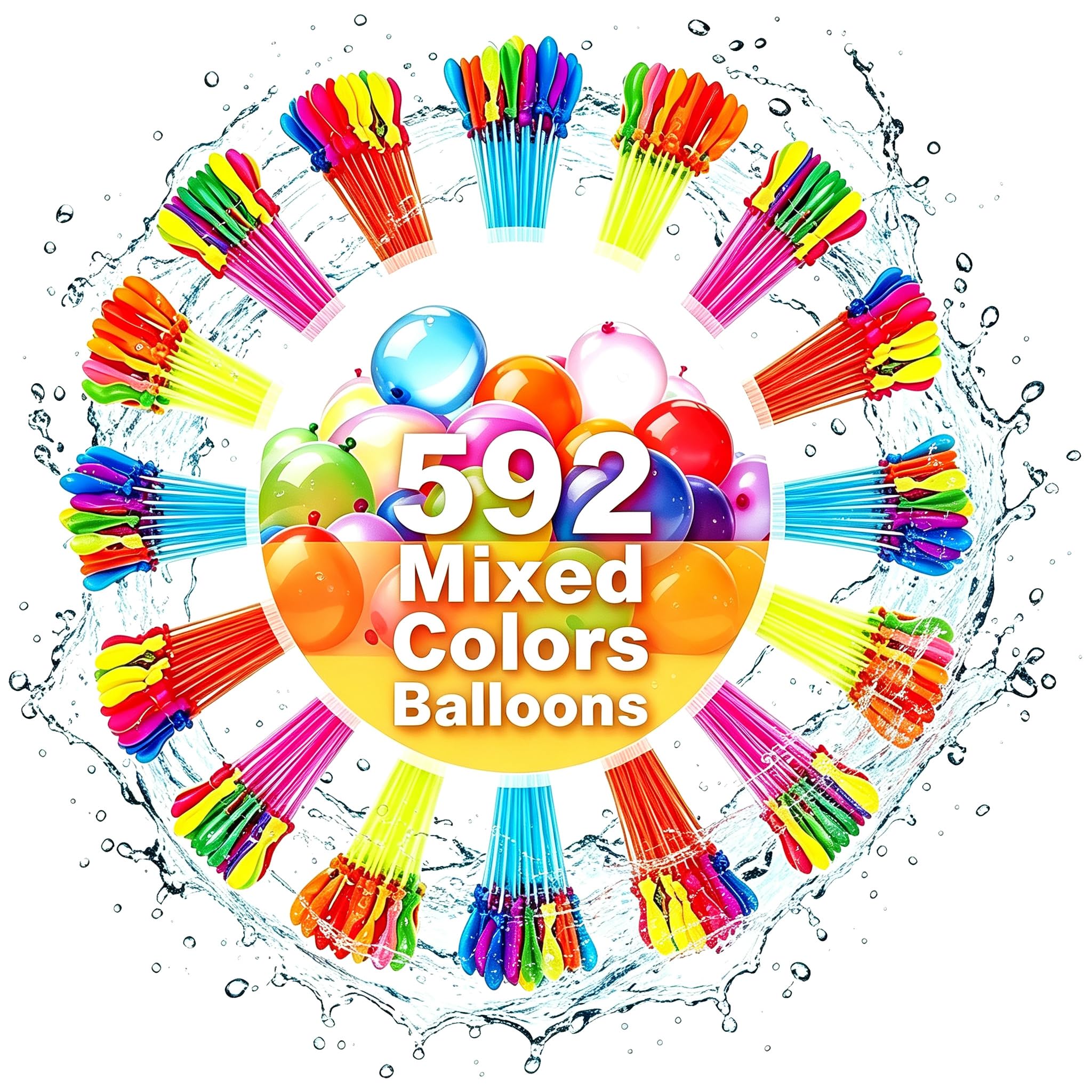 Nerciony 592PCS Water Balloons Self Sealing, 10 Second Rapid-Filling Water Bombs with Tap Adapters, Quick Fill Balloons for Outdoor Garden Pool Party, Summer Water Fight Supplies