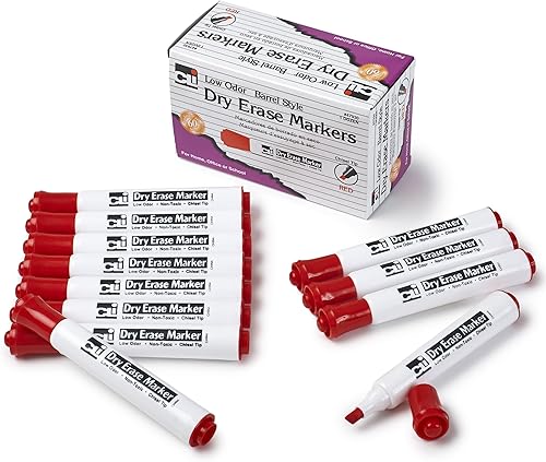 Miniatura 2 de Charles Leonard Marcadores de borrado en seco, estilo barril con punta de cincel, 12 marcadores por caja, rojo (47930)