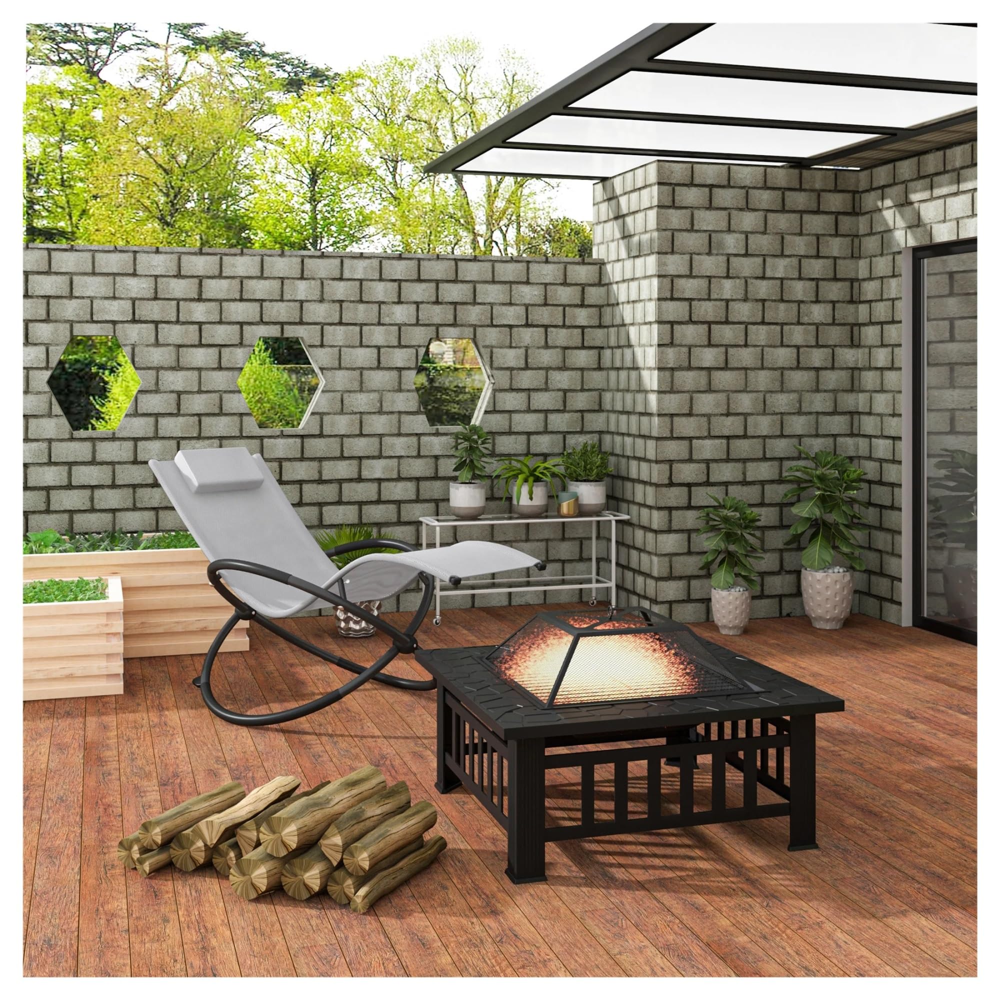 Cesta De Mesa para Hoguera Jardín, Terraza, Barbacoa con Cubierta, Hoguera