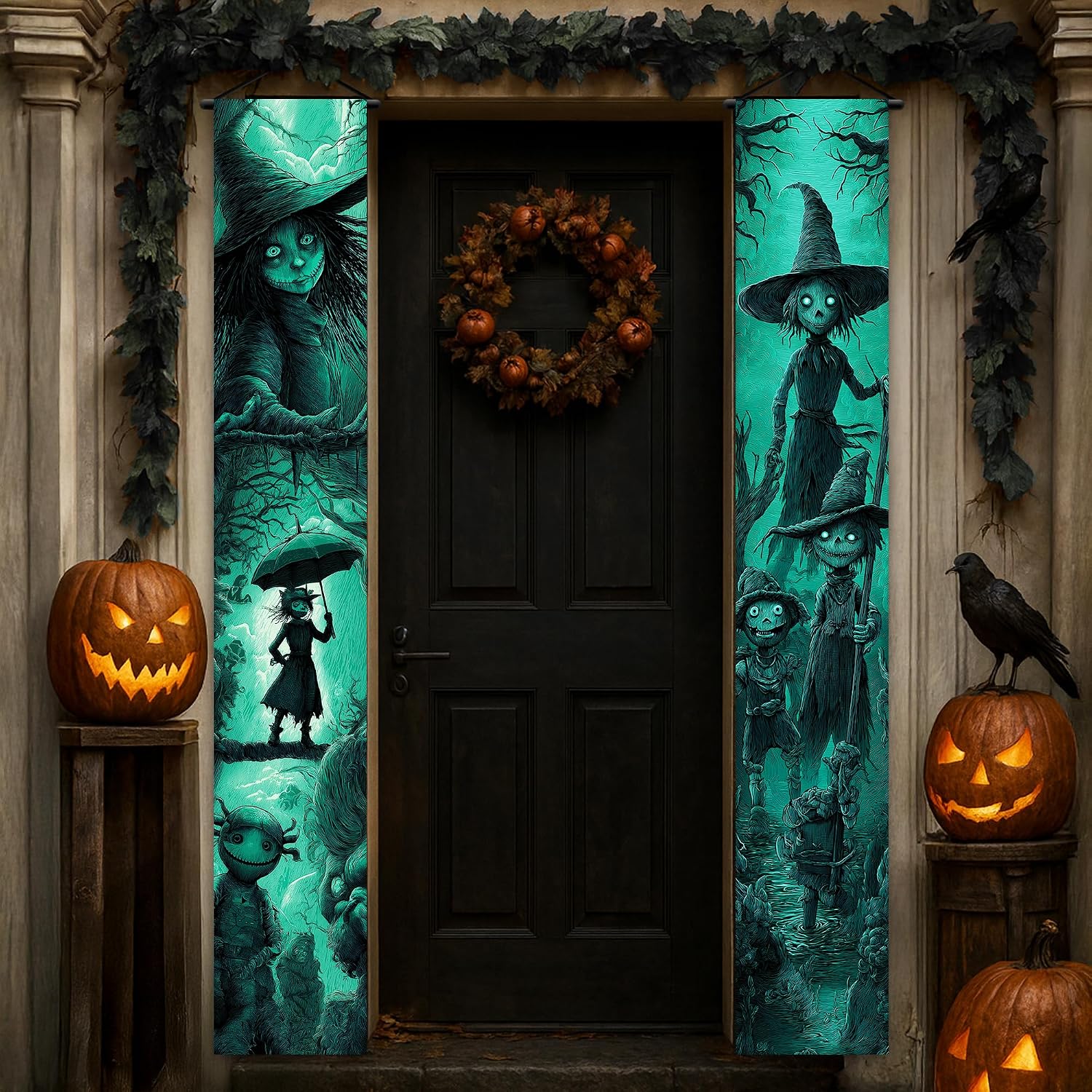 KatchOn, Halloween Door Banner - 72x12 Inch | Witch Door Banners for Witch Outdoor Decor | Green Halloween Decorations Outdoor | Haunted Mansion Decorations, halloween Front Door Decor