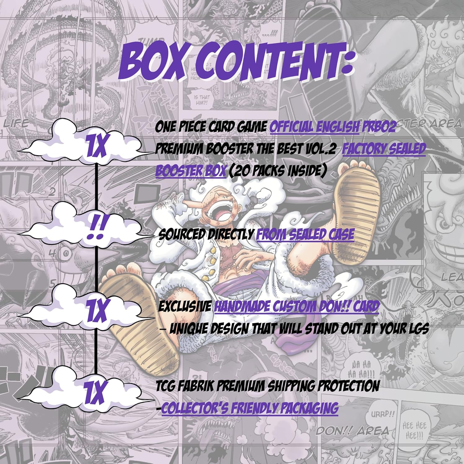 PRB02 Premium Booster Box vol2 English Premium Booster The Best Vol.2 Booster Box Display Factory Sealed for PRB02 One Piece Cards English TCG (20 Packs) + Custom TCG Fabrik Don Card