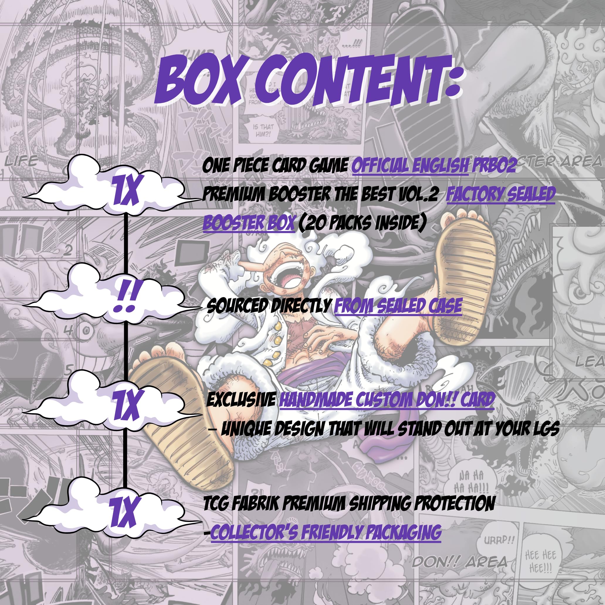 Amazon.com: PRB02 Premium Booster Box vol2 English Premium Booster The Best  Vol.2 Booster Box Display Factory Sealed for PRB02 One Piece Cards English  TCG (20 Packs) + Custom TCG Fabrik Don Card :