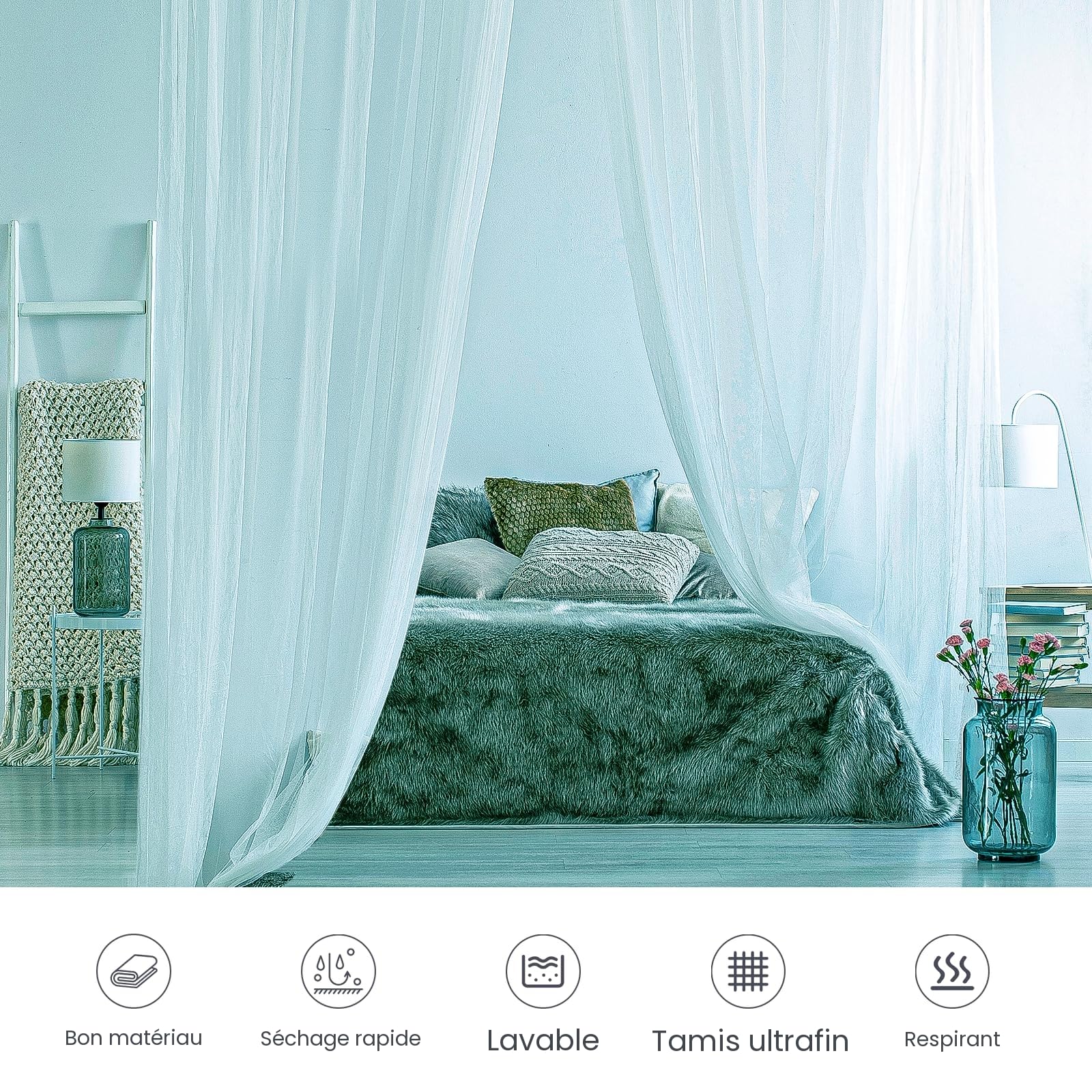 Mizikuu Moustiquaire de Lit Carrée 200 x 220 x 210 cm - Grand Format pour Lits Simples et Doubles - Isolation Efficace Contre Les Moustiques Extérieurs