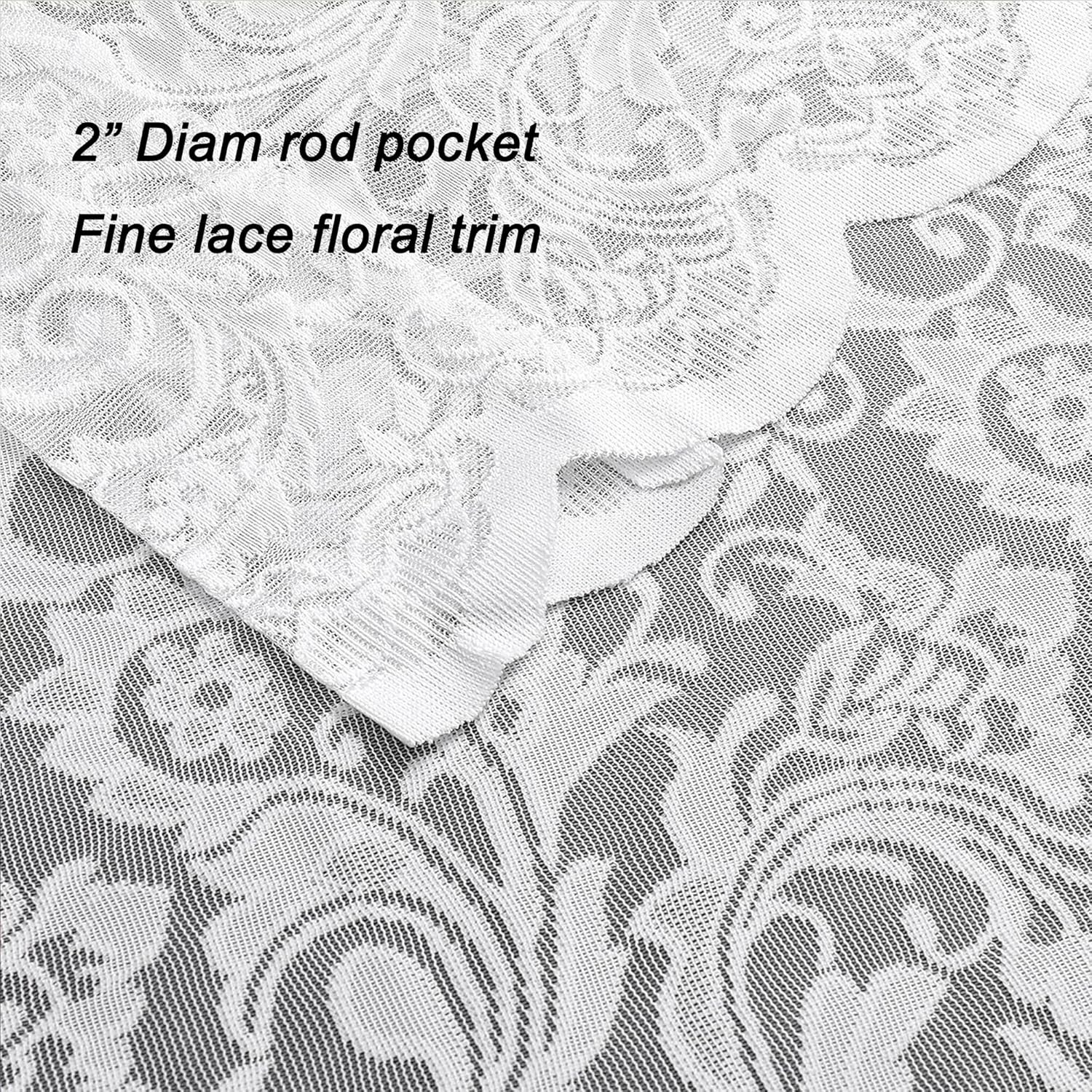 2 Panels Lace Cafe Curtains 54 x 45 inch - Vintage White Kitchen Curtains Privacy Heavy Floral Lace Drapes for Small Window, Short Panels Rod Pocket