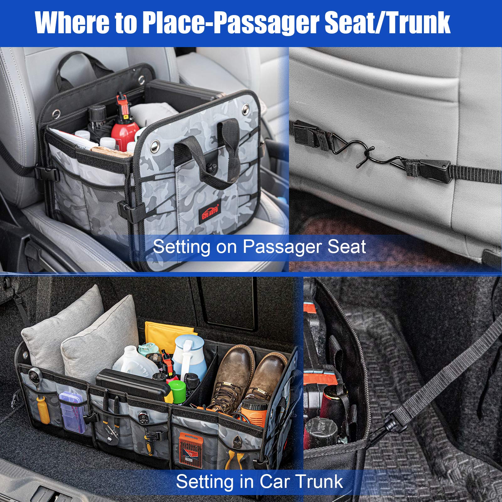 CZC - Organizer per bagagliaio auto, pieghevole, con 6 scomparti per auto, SUV, camion (mimetico)