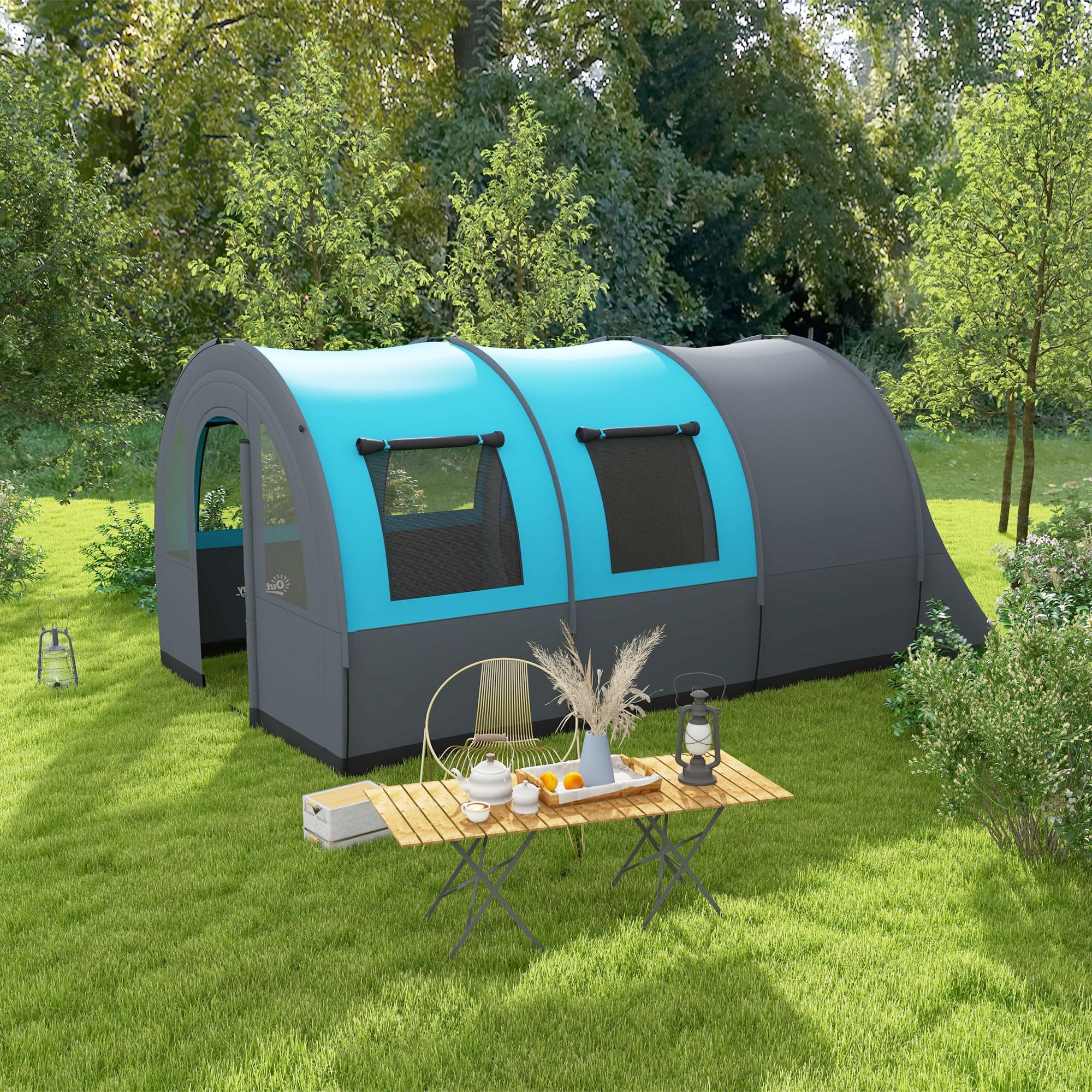 Outsunny Tente de Camping 3 Personnes Tente de Trekking légère ventilée étanche 3000 mm avec 2 Portes de Chambre et Sac de Transport Montage Facile, imperméable 480 x 260 x 200 cm
