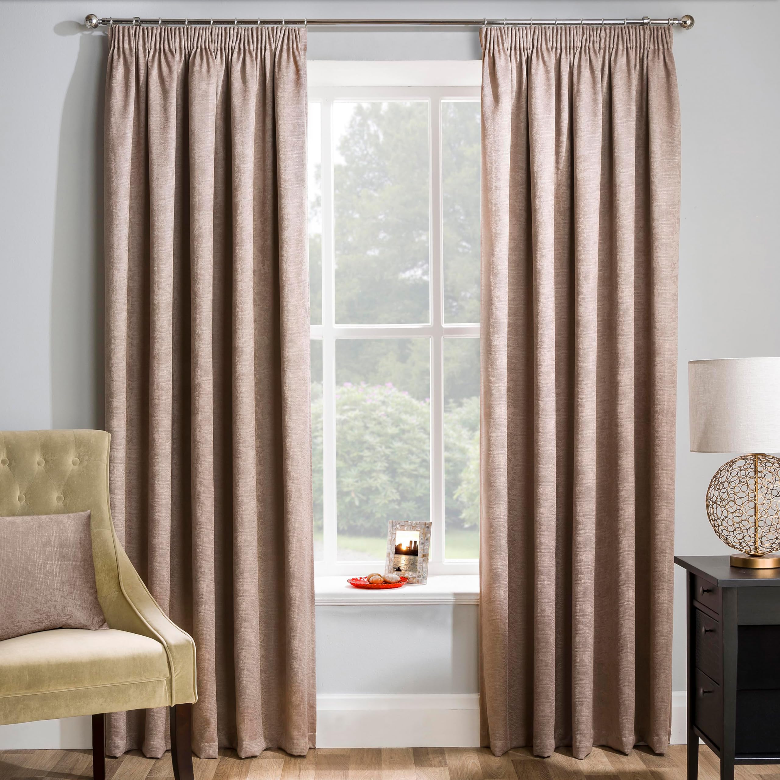 Enhanced Living Matrix Latte Natural Curtains for Living Room - 46x72 inch (117x183 cm) - Tape Top Noise Reducing Thermal Curtains for Bedroom - 2 x Curtain Panels
